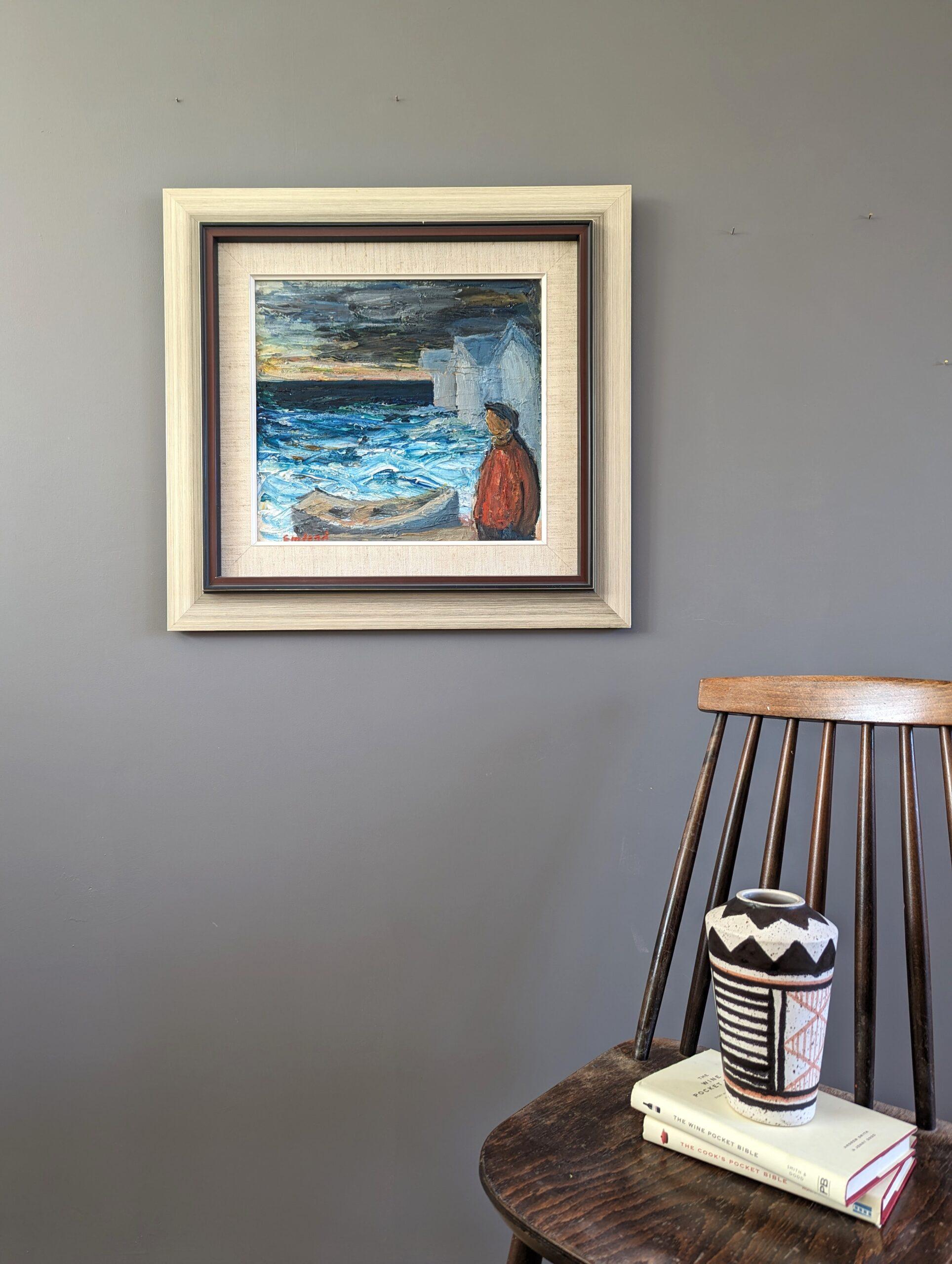 Pittura ad olio svedese d'epoca di metà secolo con paesaggio marino - Pensieri dalle onde - Painting Moderno di Unknown