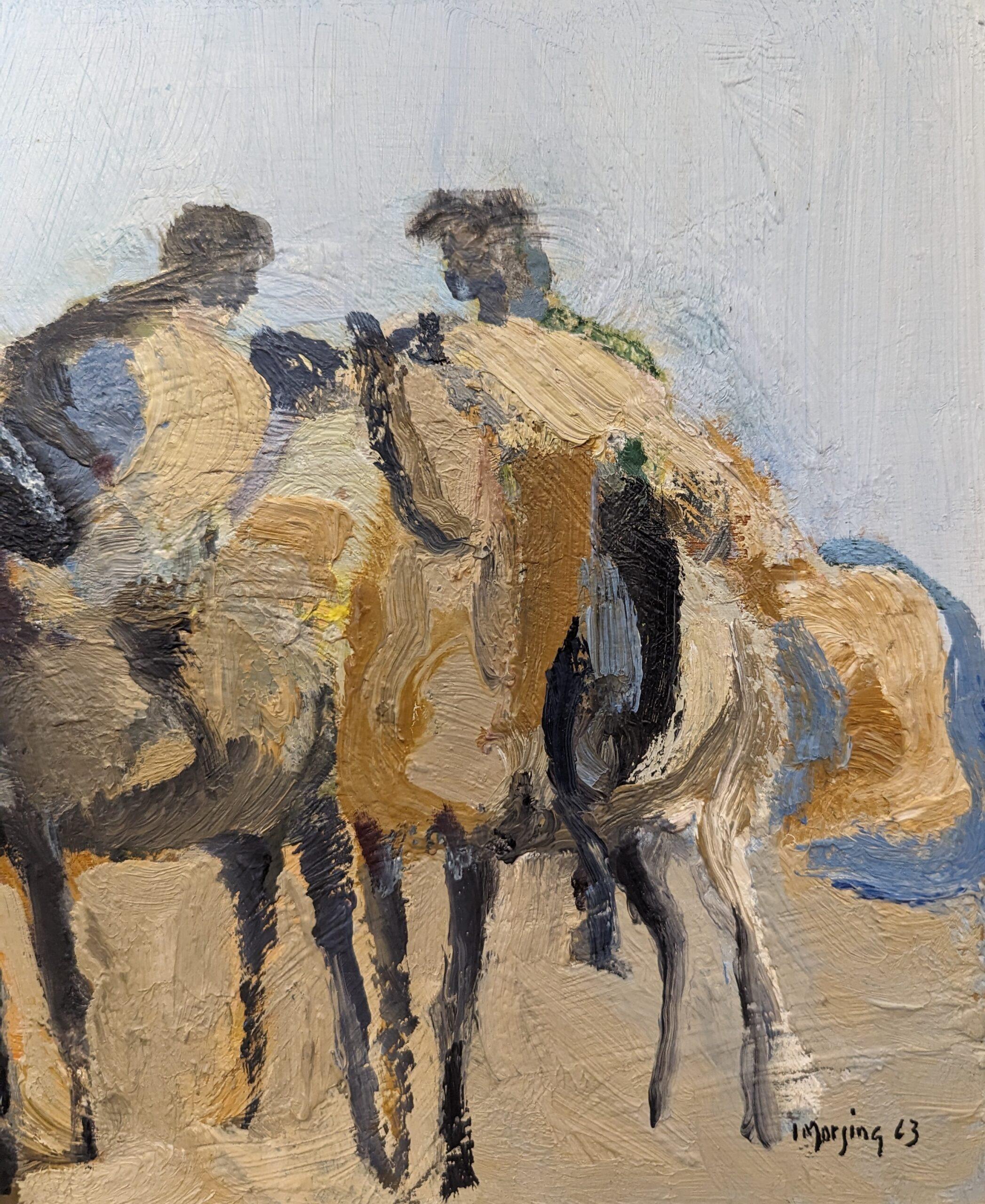Vintage Mid-Century Swedish Semi-Abstract Framed Oil Painting - Horse Riders 9