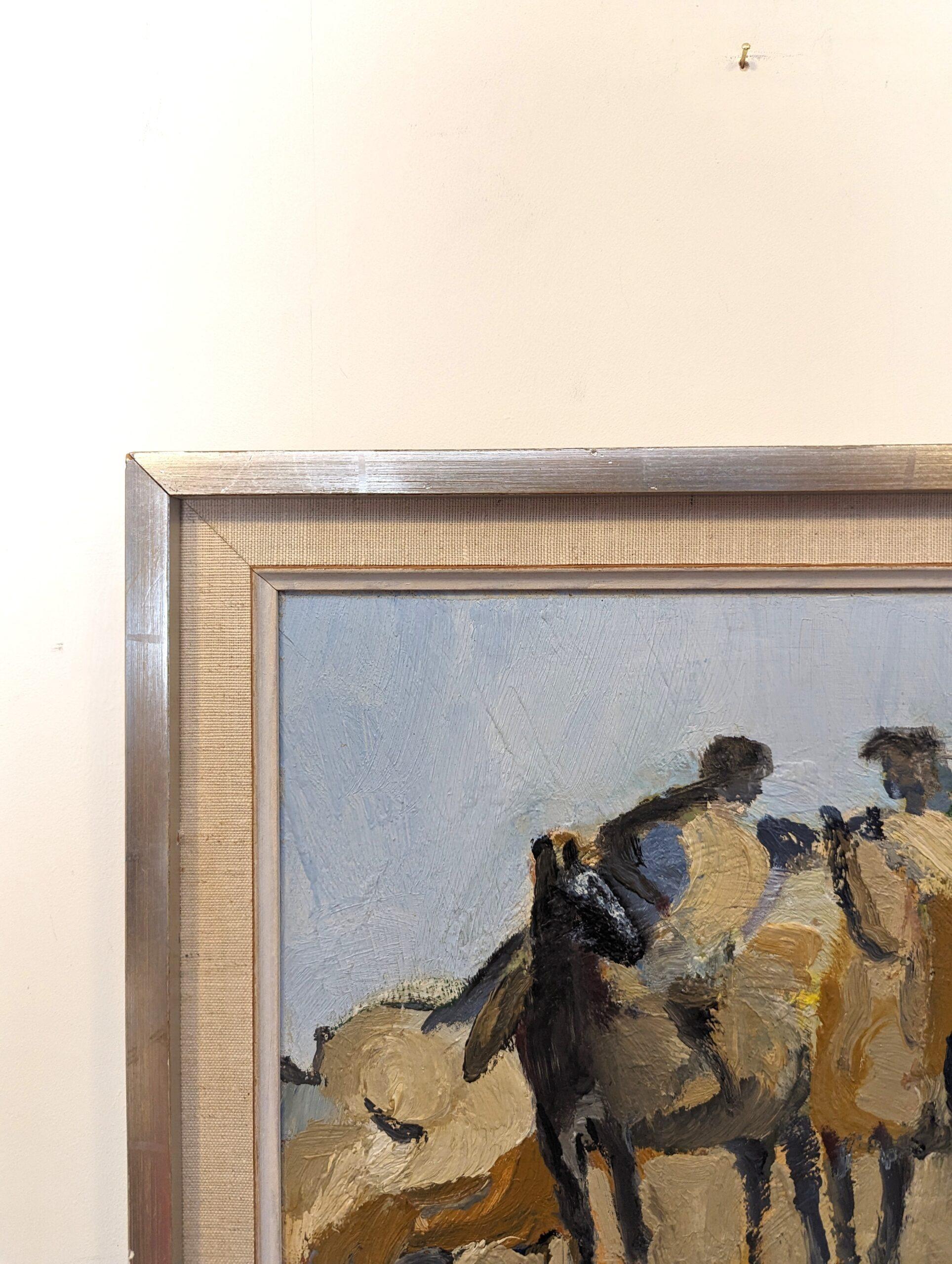 HORSE RIDERS
Size: 32 x 37 cm (including frame)
Oil on board

A brilliantly executed semi-abstract oil composition painted in 1963 by the established Swedish artist Ivar Morsing (1919-2009), whose works have been exhibited in public collections