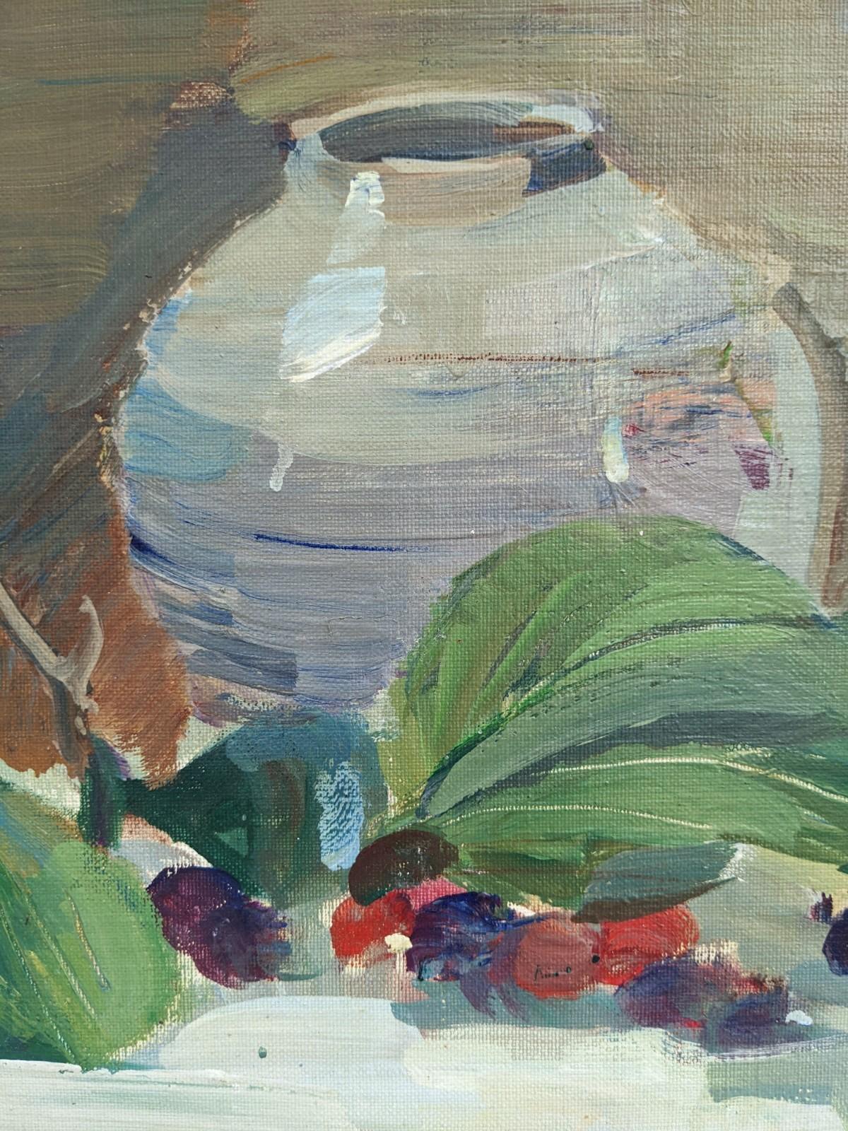 Vintage Mid-Century Swedish Still Life Framed Oil Painting - Vessel & Fruit 2