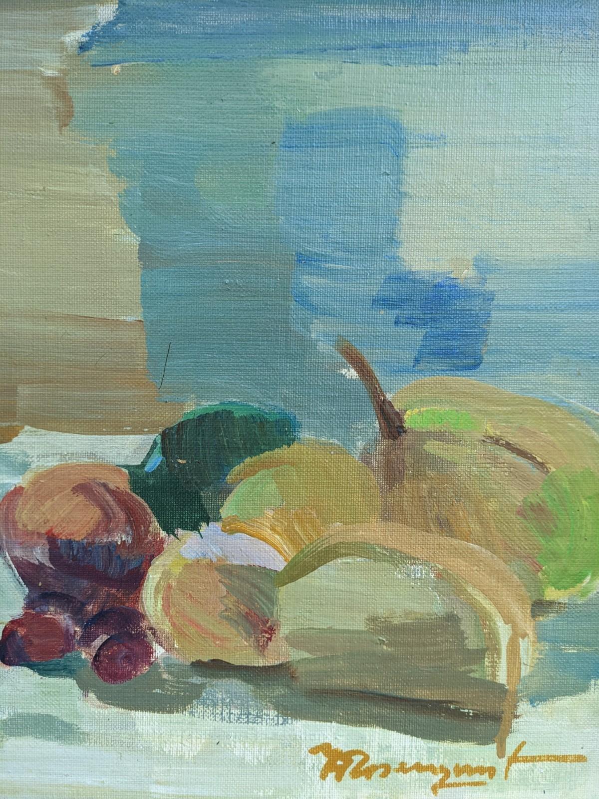 Vintage Mid-Century Swedish Still Life Framed Oil Painting - Vessel & Fruit 3