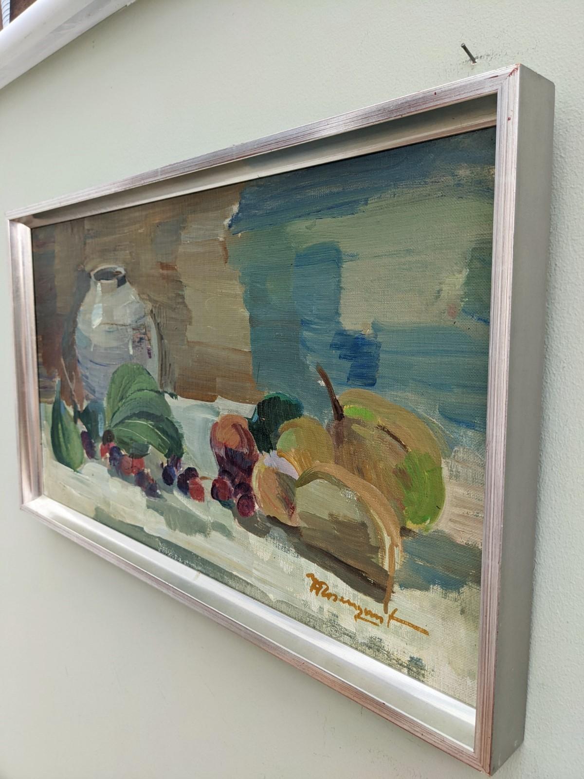 Vintage Mid-Century Swedish Still Life Framed Oil Painting - Vessel & Fruit 4