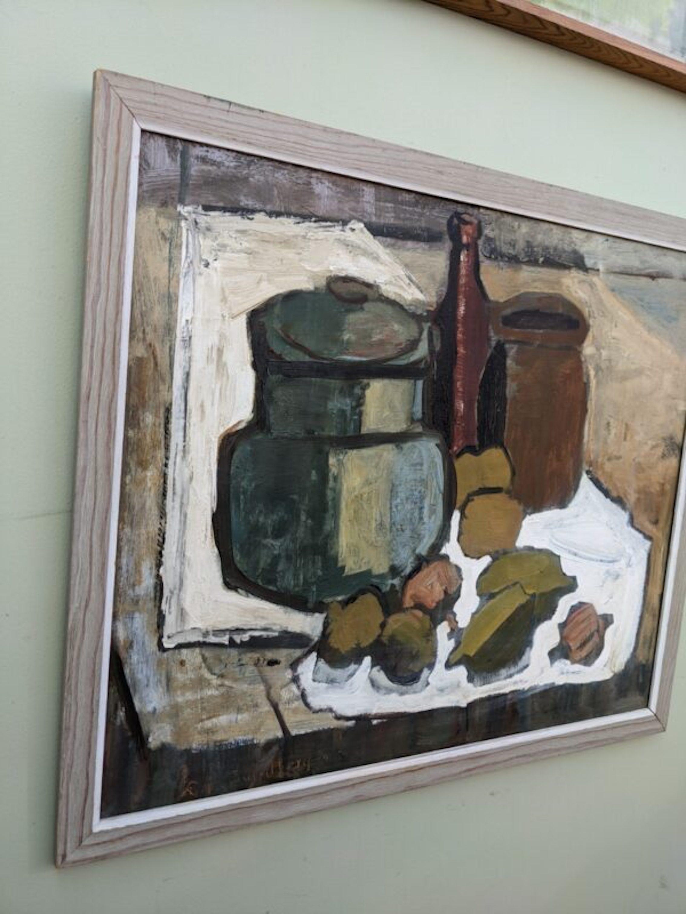 Vintage Mid Century Swedish Still Life Oil Painting, Framed - Earthenware 1