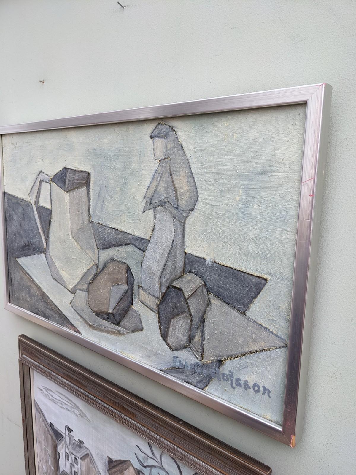 Vintage Mid Century Swedish Still Life Oil Painting, Framed - Monochroma 1