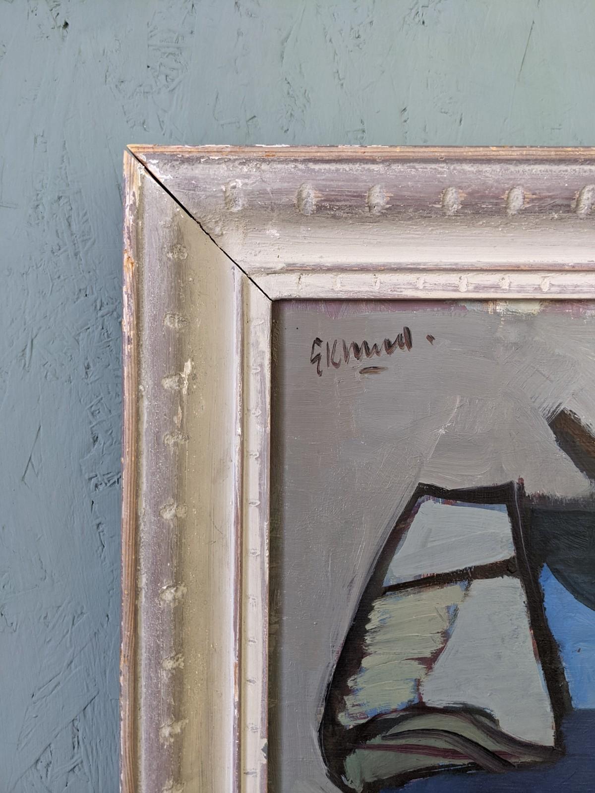 Pittura ad olio di una natura morta svedese della metà del secolo scorso, incorniciata - Teiera e limone 6