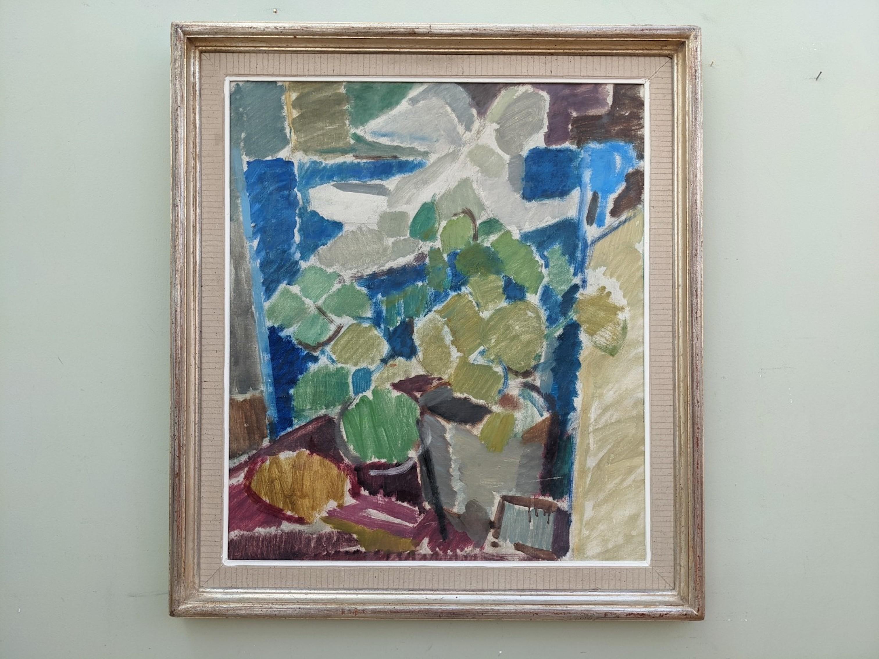 WHITE FLOWERS
Oil on canvas
Size: 72 x 64 cm (including frame)

An exquisite and confidently executed mid century still life composition, painted in oil onto canvas.

Place atop a table and set against a blue chair and a well-coloured backdrop sit a