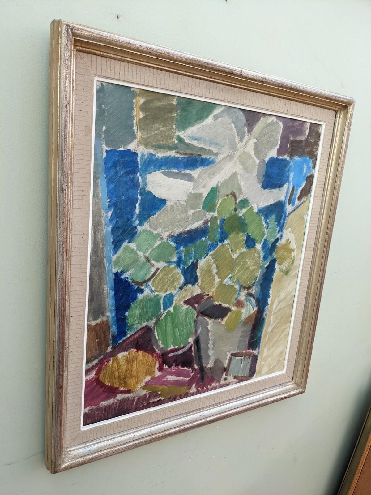 Vintage Mid Century Swedish Still Life Oil Painting, Framed - White Flowers 1