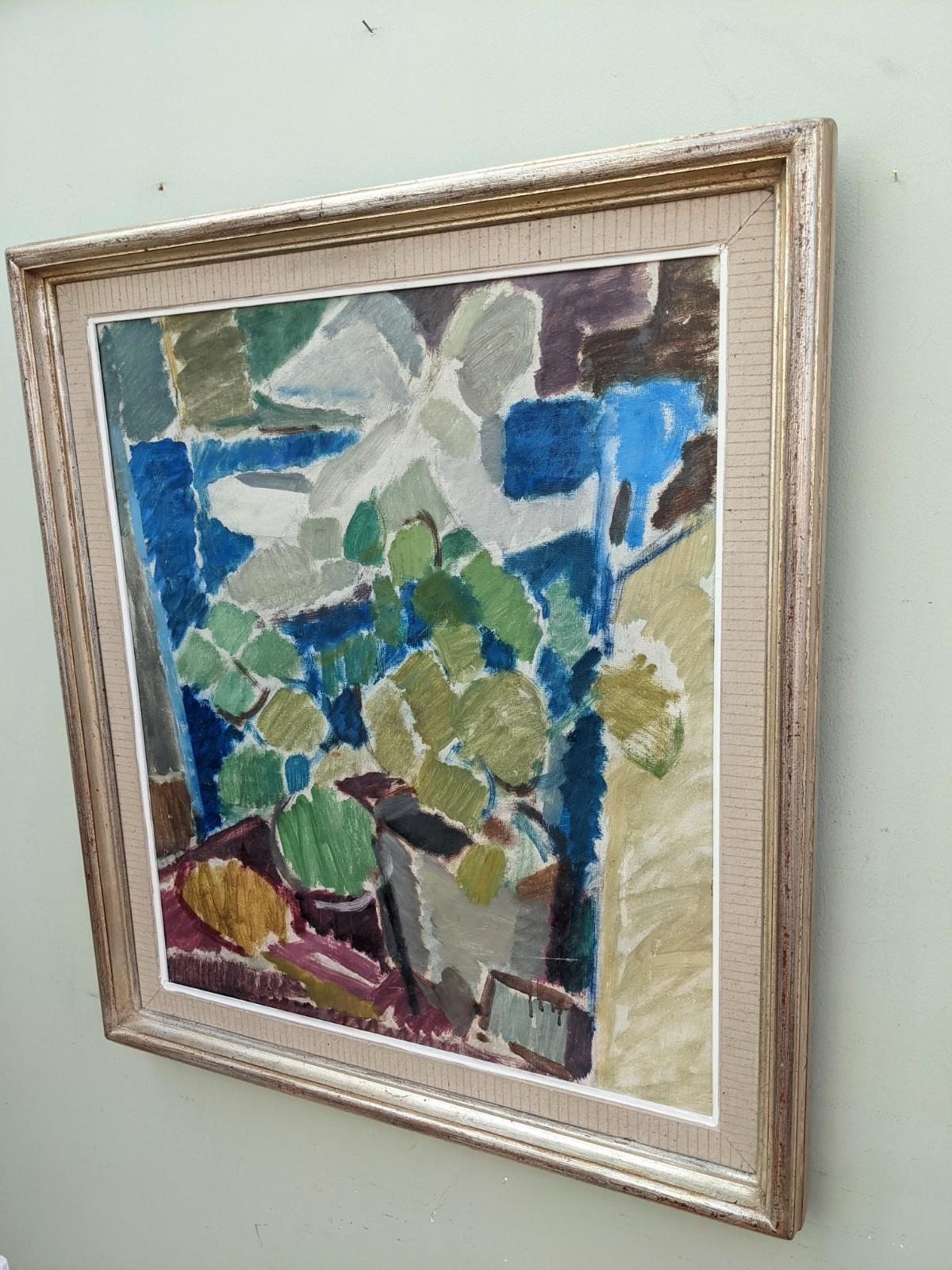 Vintage Mid Century Swedish Still Life Oil Painting, Framed - White Flowers 2