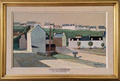 Vintage Mid Century Swedish Street Scene Oil Painting - Houses in Douarnenez