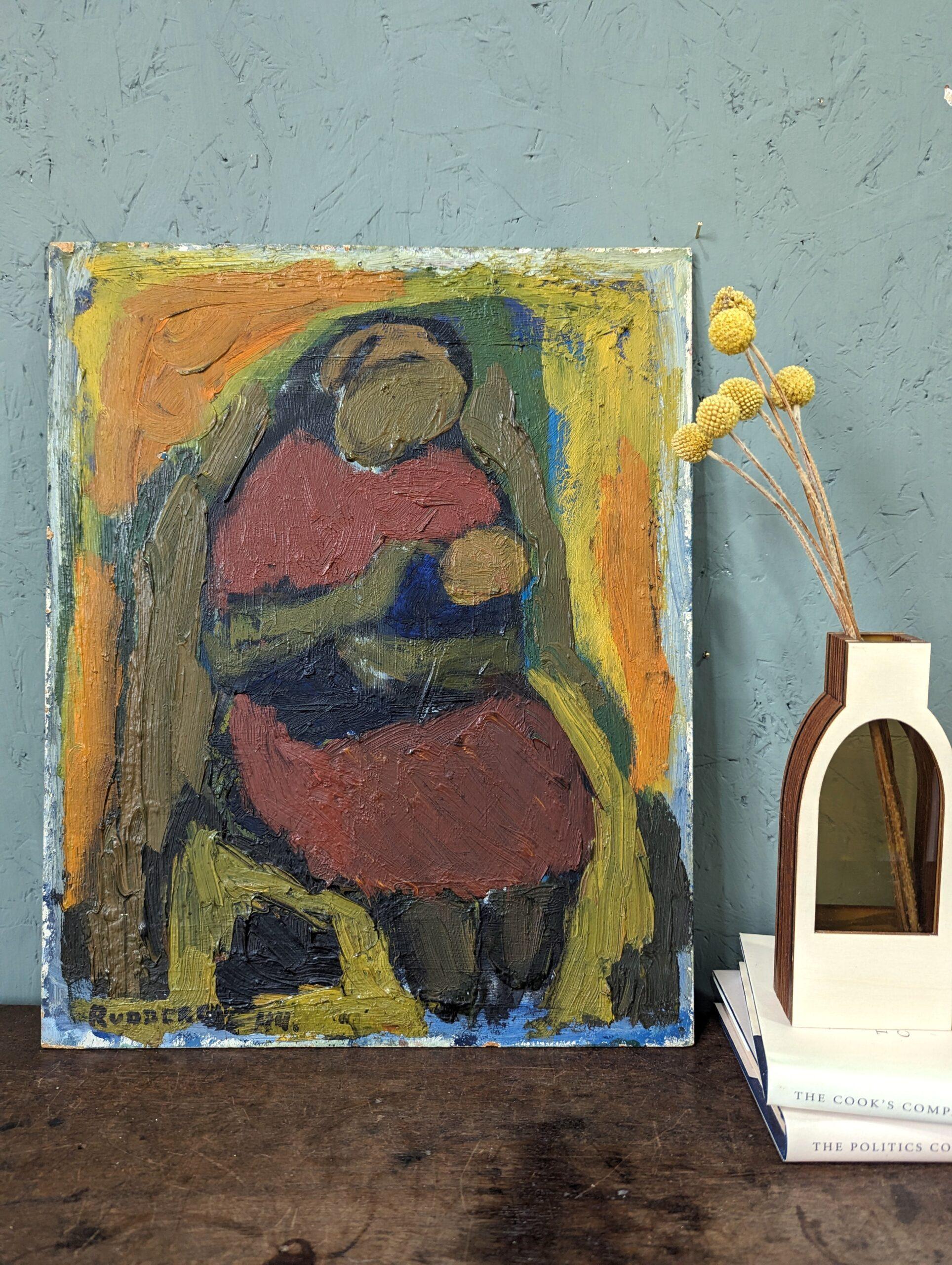 Vintage Mid-Century Swedish Unframed Figurative Oil Painting - Affection For Sale 3