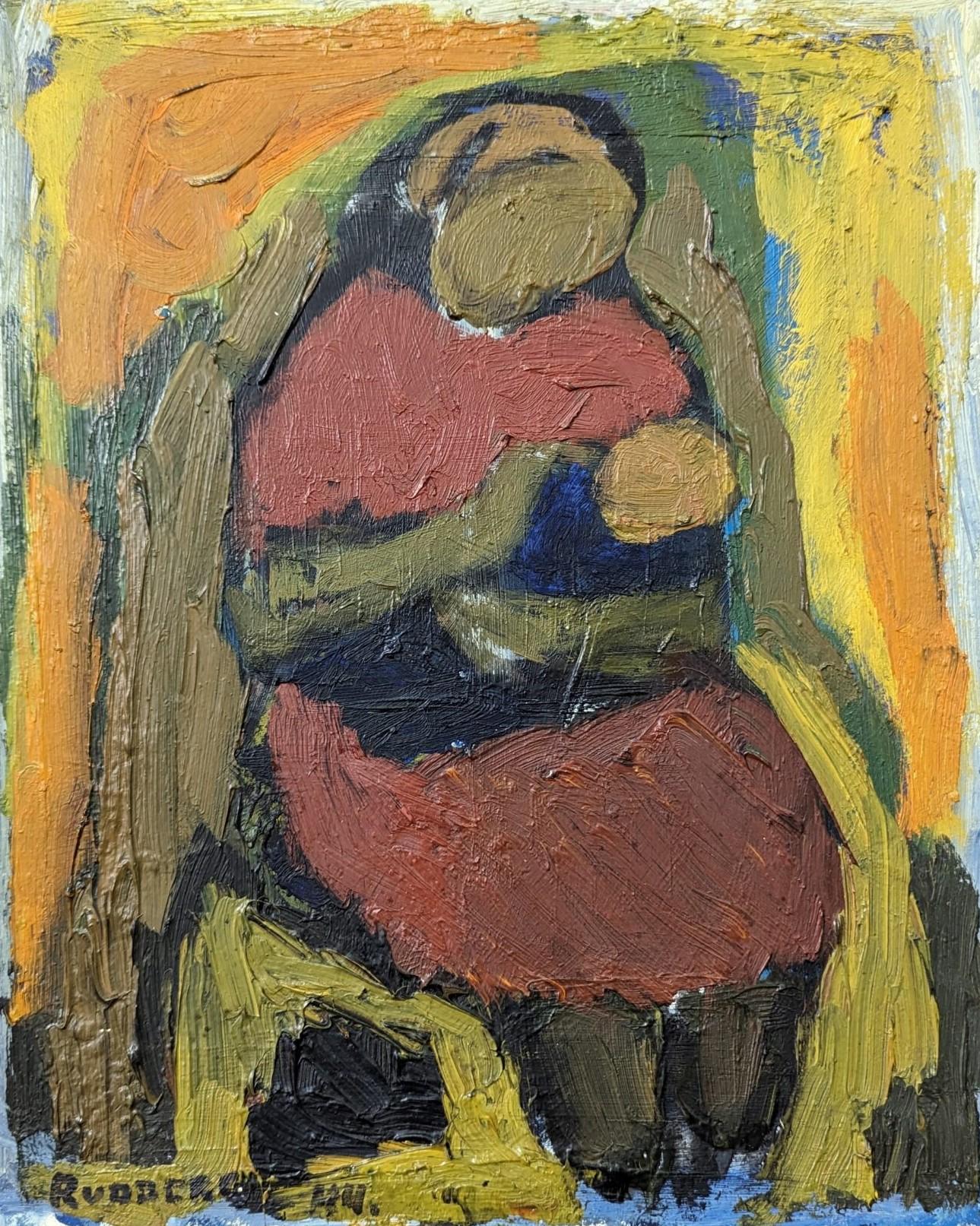 Vintage Mid-Century Swedish Unframed Figurative Oil Painting - Affection