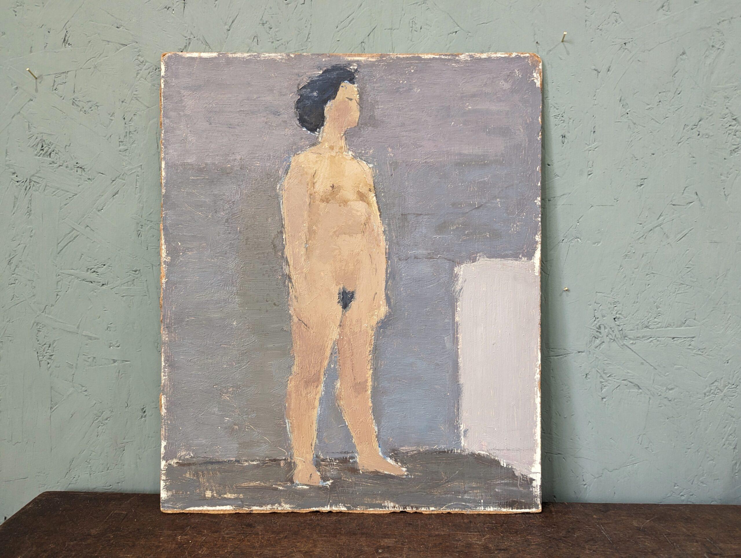 Vintage Mid-Century Swedish Unframed Figurative Oil Painting - Nude by Lavender For Sale 8