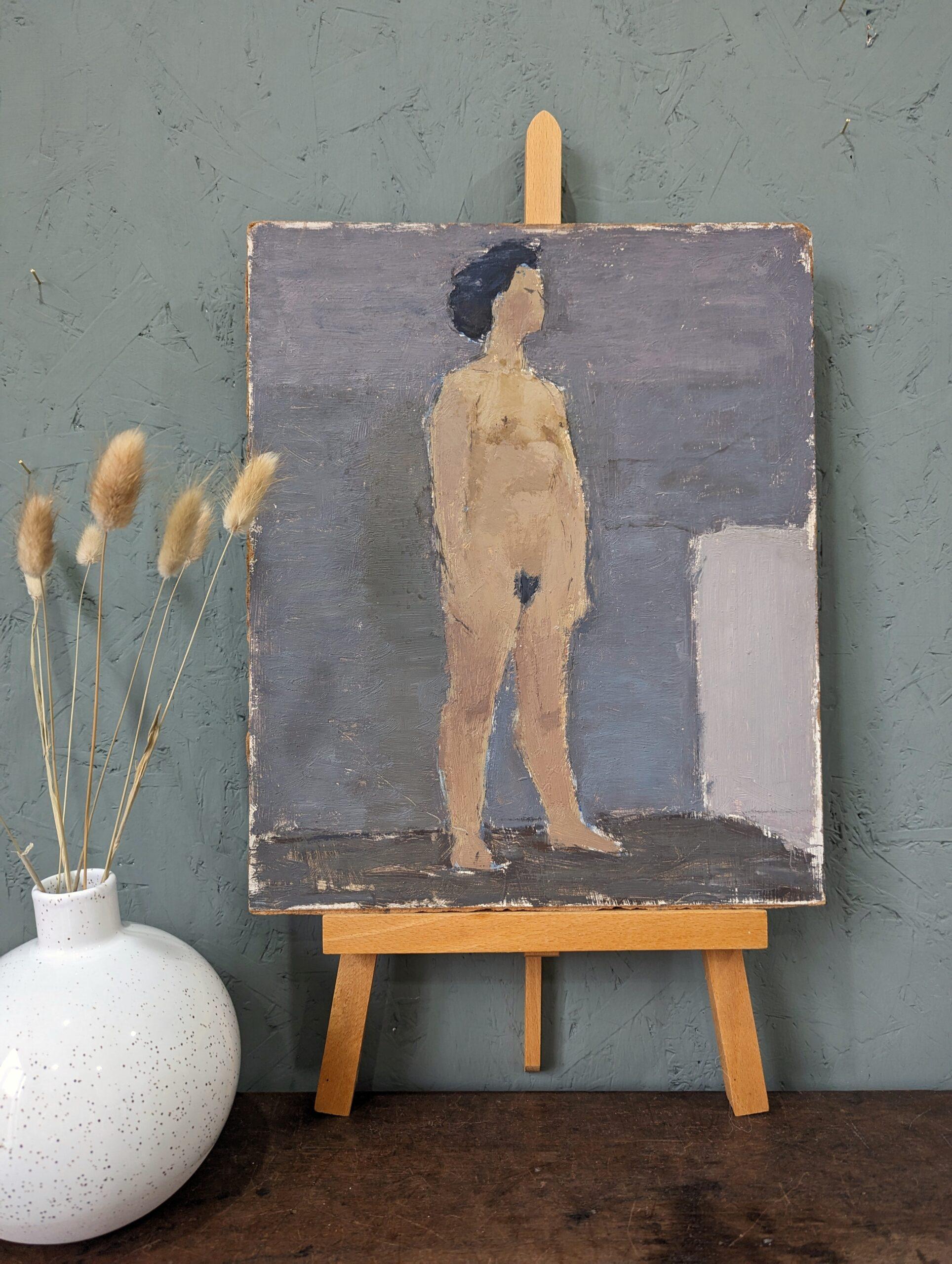 Schwedisches ungerahmtes figuratives Vintage-Ölgemälde, Mid-Century, Mid-Century Vintage, Nude von Lavender 8