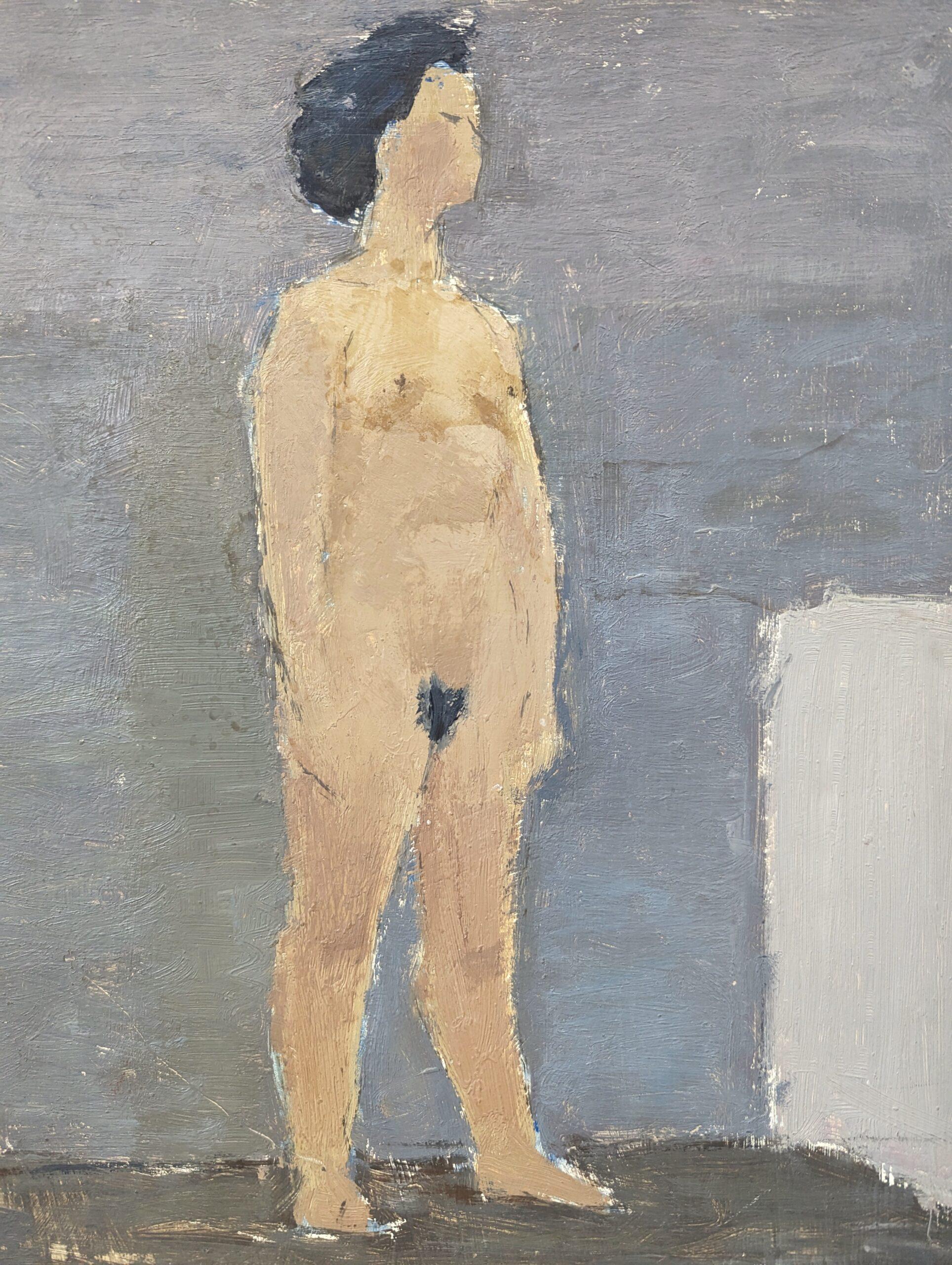Vintage Mid-Century Swedish Unframed Figurative Oil Painting - Nude by Lavender For Sale 2