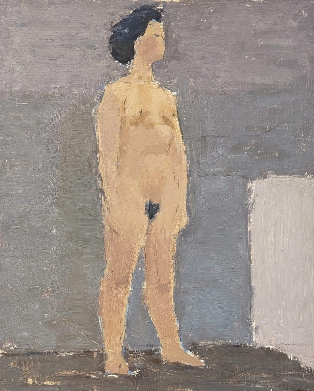 Unknown Nude Painting – Schwedisches ungerahmtes figuratives Vintage-Ölgemälde, Mid-Century, Mid-Century Vintage, Nude von Lavender