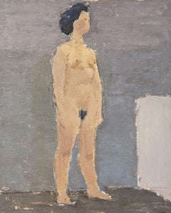 Peinture à l'huile figurative suédoise non encadrée du milieu du siècle dernier - Nu par Lavender