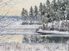 Vintage Mid-Century Winter Landscape Oil Painting - Crisp