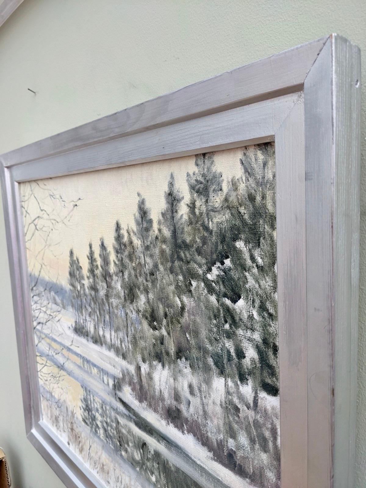 Vintage Mid-Century Winter Landscape Oil Painting - Crisp For Sale 4
