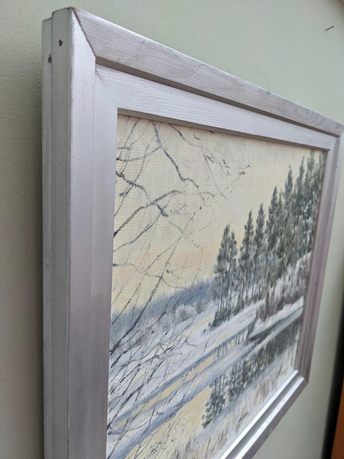 Vintage Mid-Century Winter Landscape Oil Painting - Crisp For Sale 5