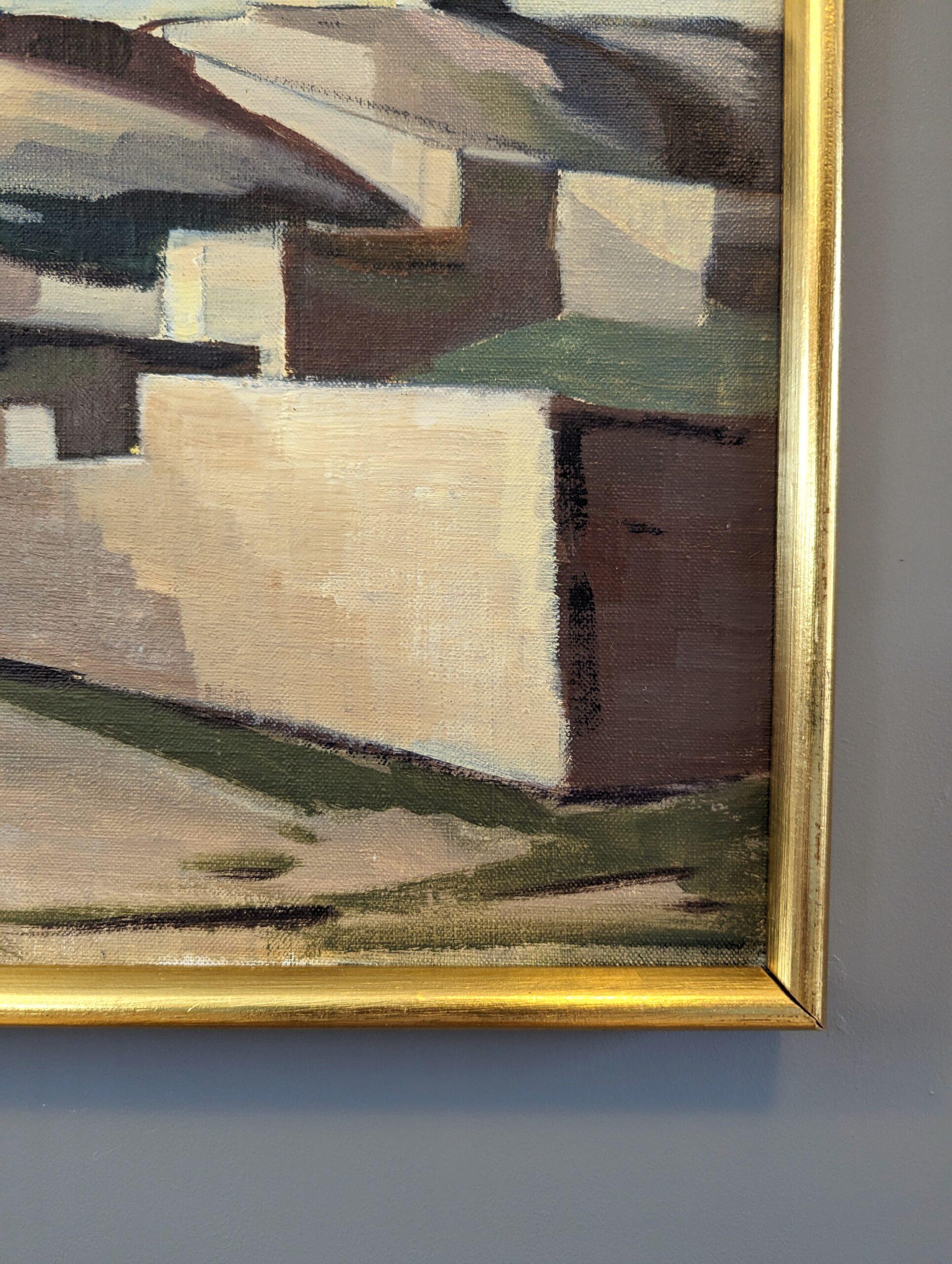 Vintage Mini Mid-Century Modern Landscape Framed Oil Painting - Desert Lands 8