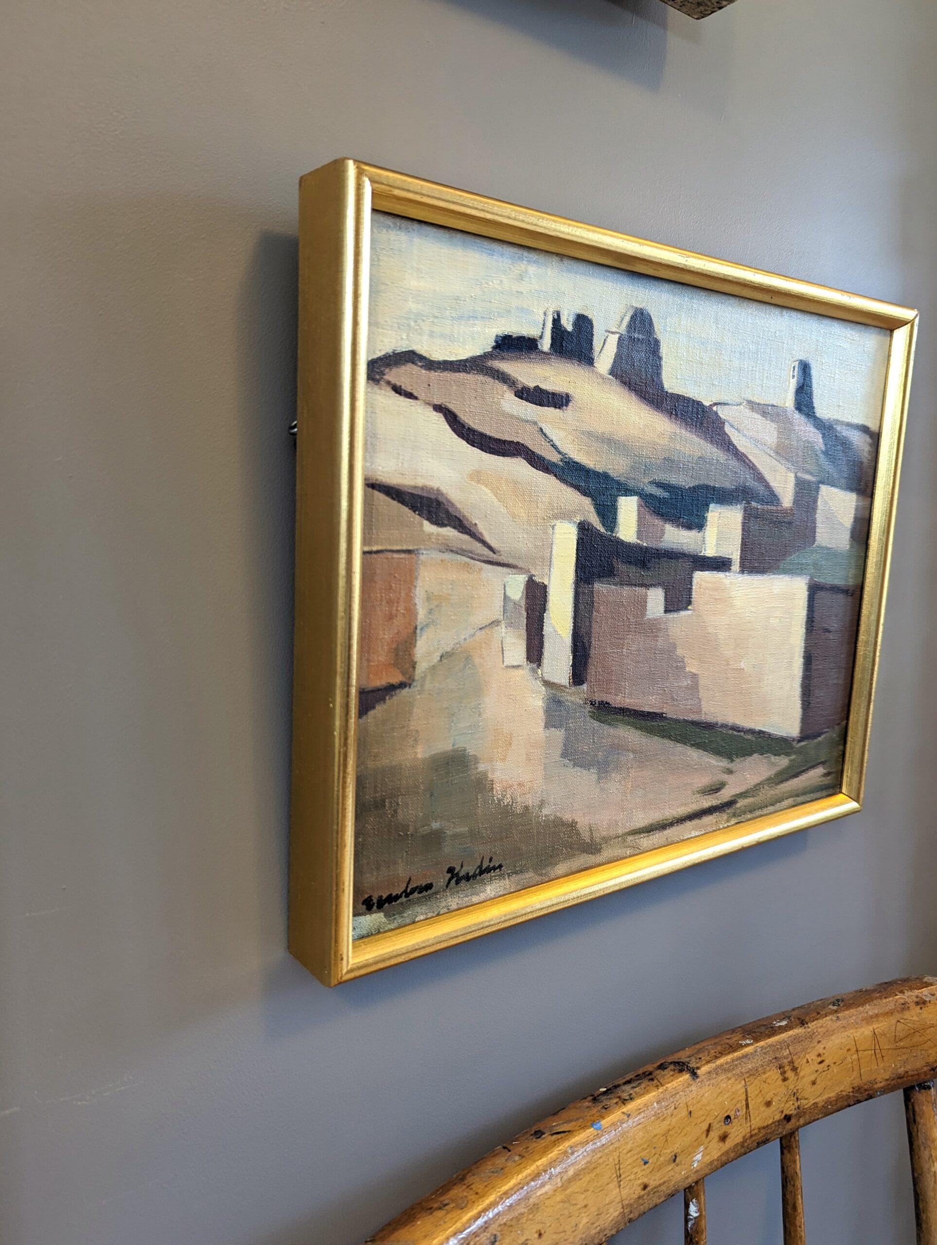 Vintage Mini Mid-Century Modern Landscape Framed Oil Painting - Desert Lands 4