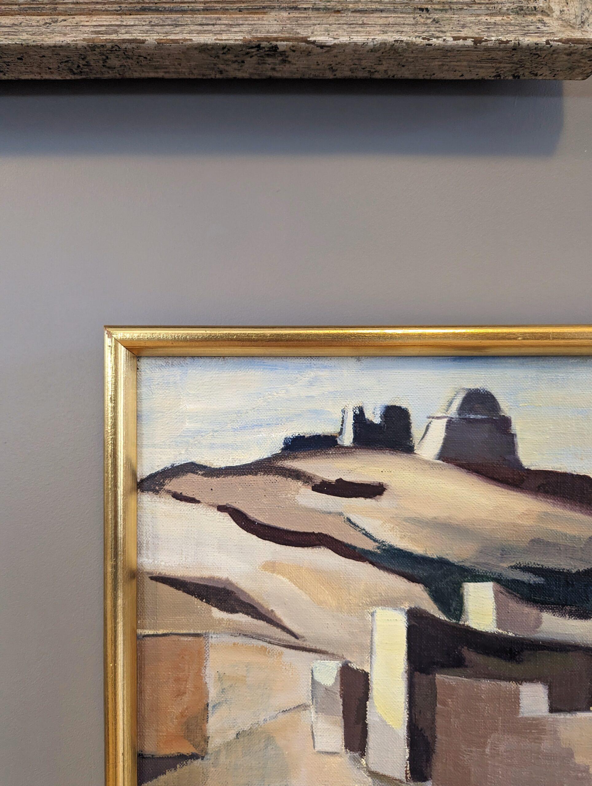 Vintage Mini Mid-Century Modern Landscape Framed Oil Painting - Desert Lands 5