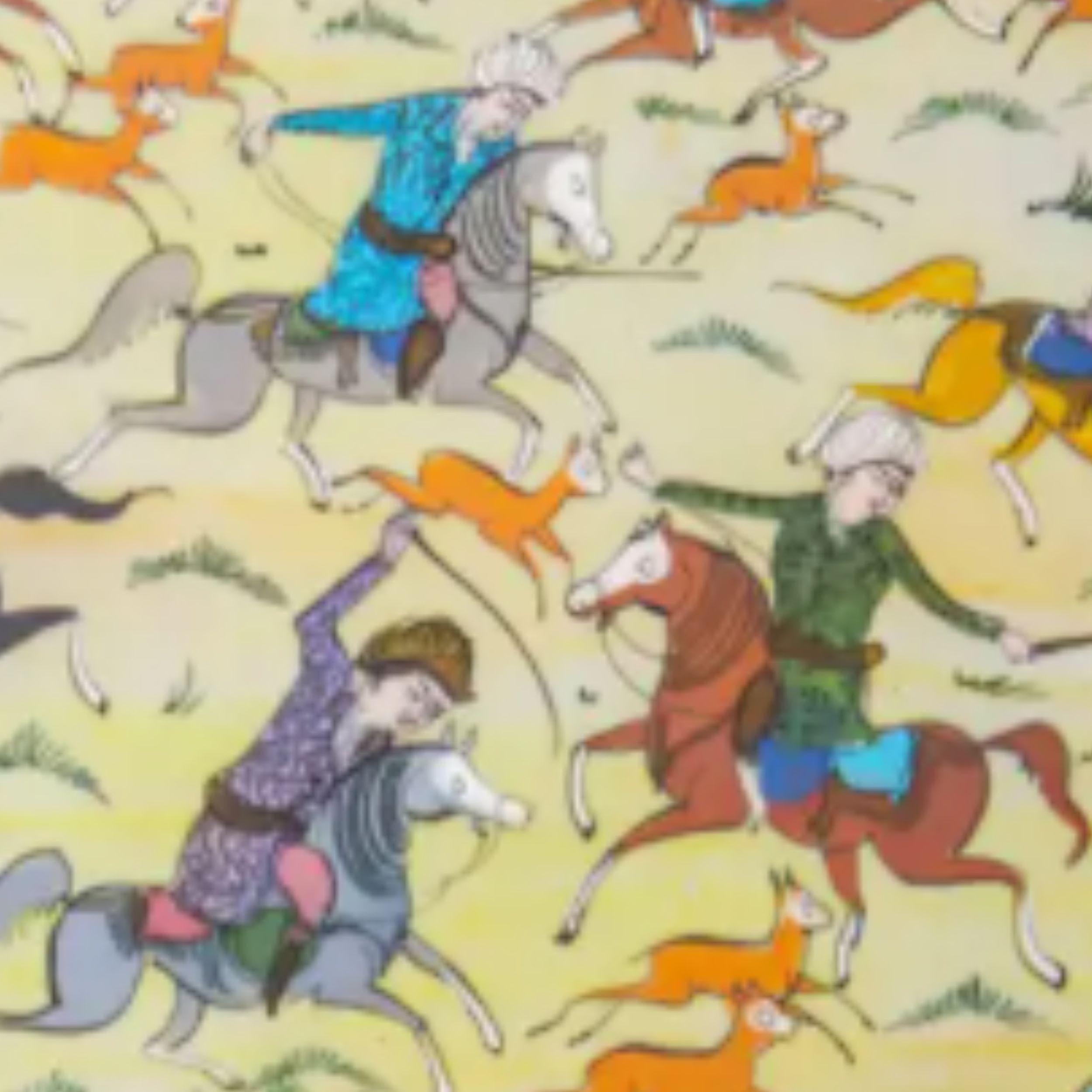 Vintage Miniature Persian Painting of Hunters on Horseback For Sale 9