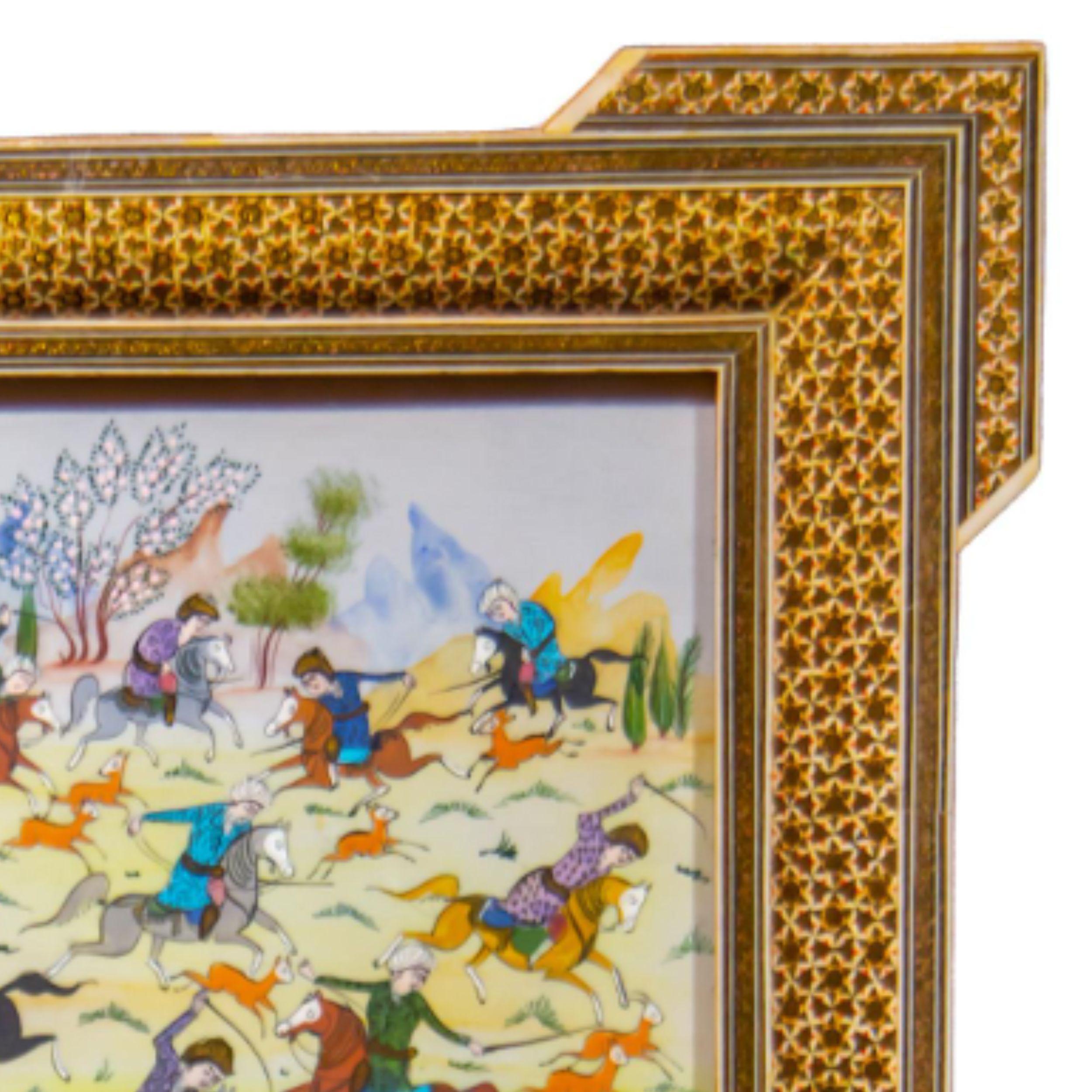 Vintage Miniature Persian Painting of Hunters on Horseback For Sale 5