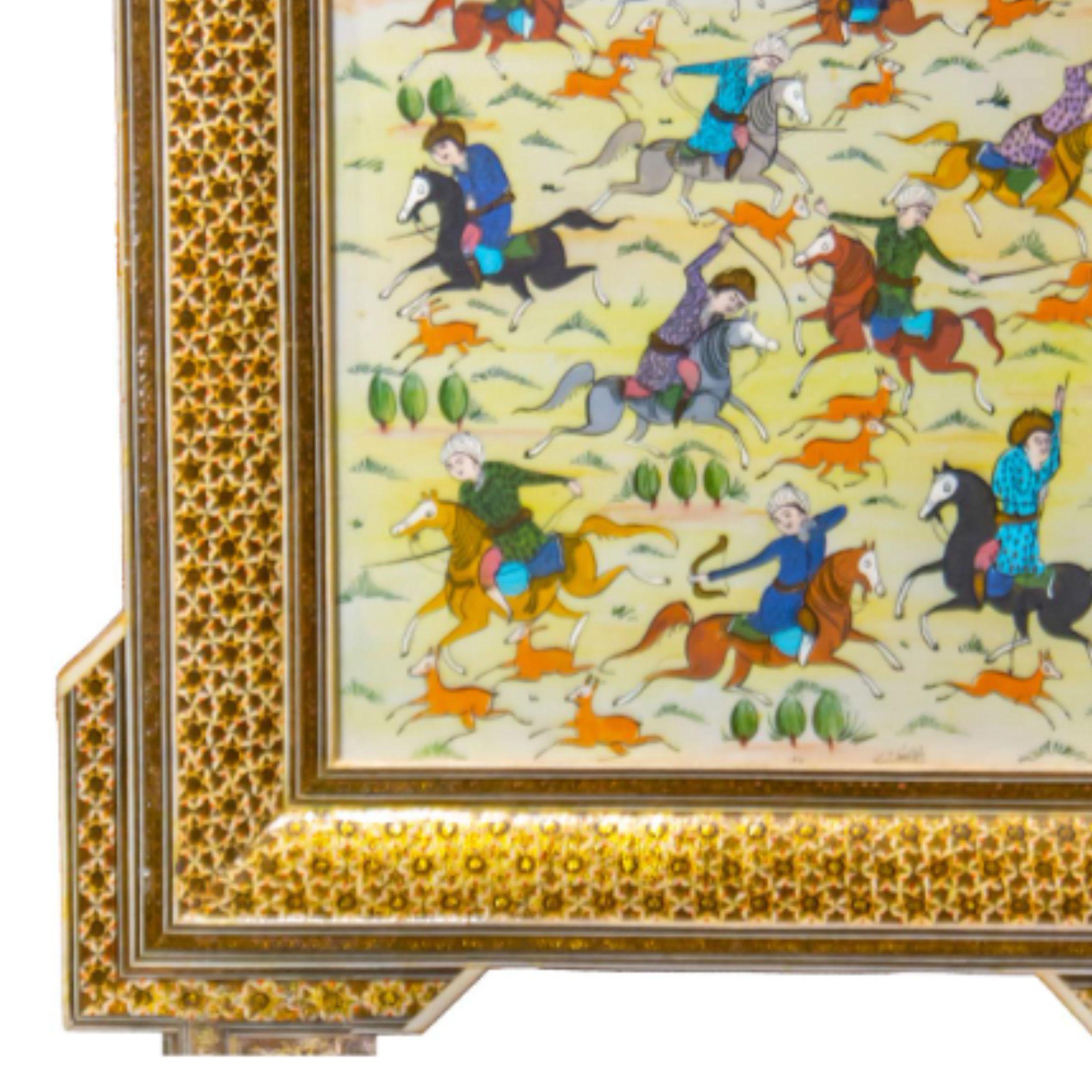 Vintage Miniature Persian Painting of Hunters on Horseback For Sale 6
