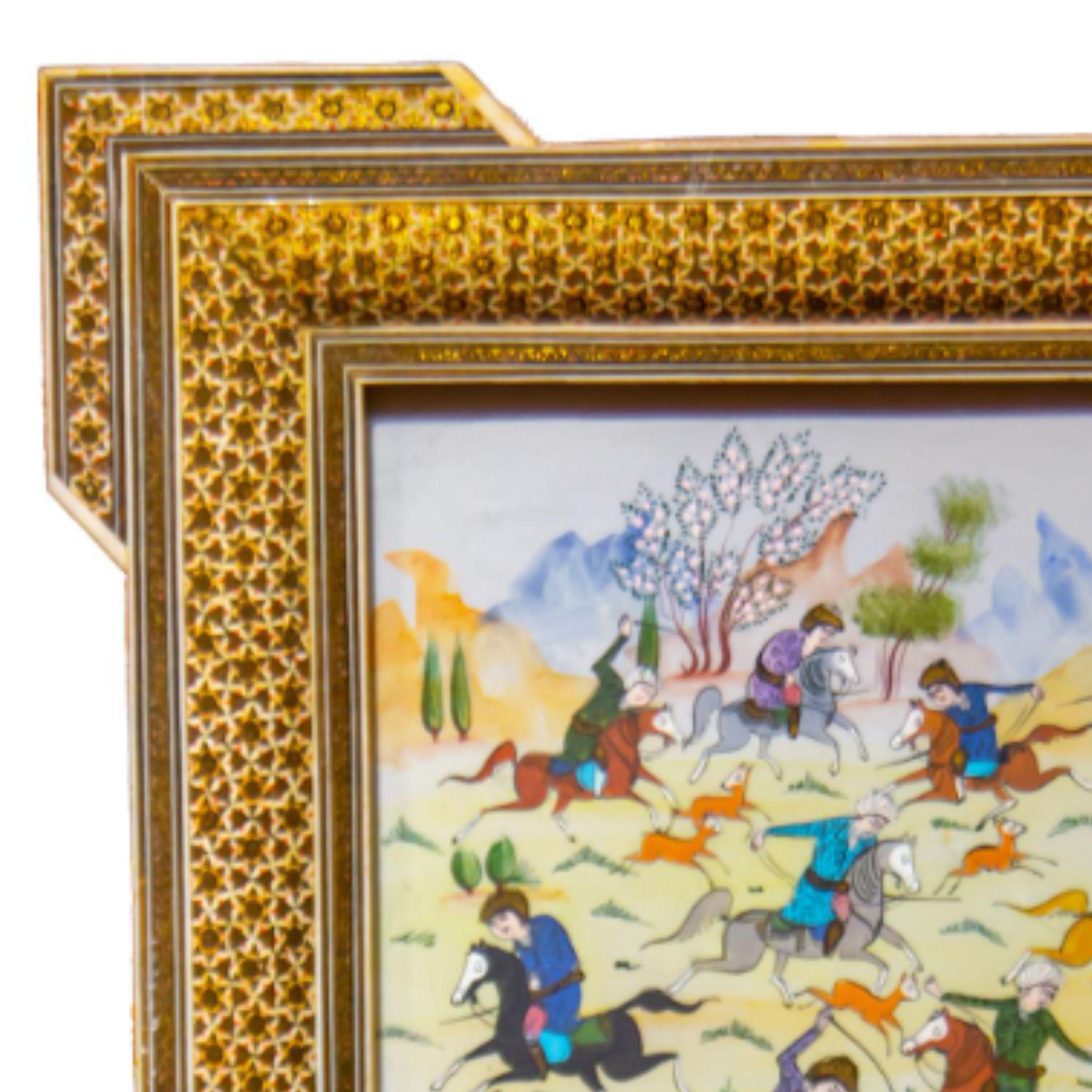 Vintage Miniature Persian Painting of Hunters on Horseback For Sale 7