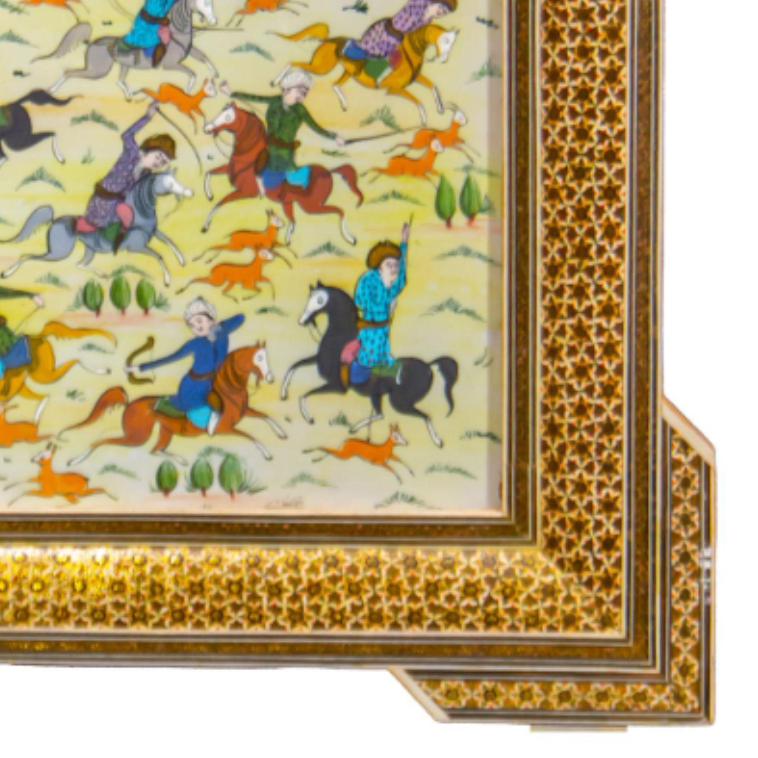 Vintage Miniature Persian Painting of Hunters on Horseback For Sale 8