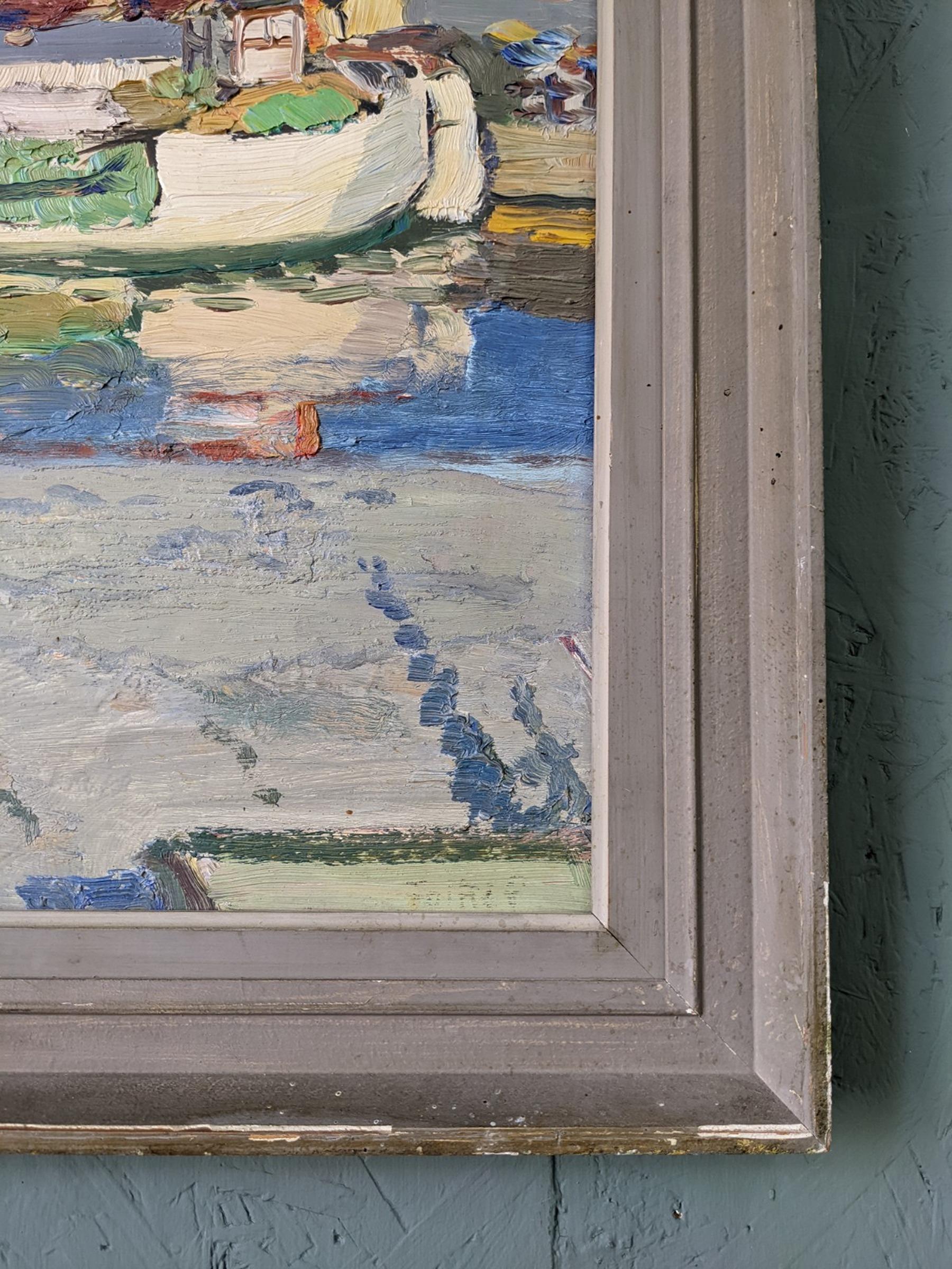 Vintage Modern Swedish Framed Oil Painting - The Dock For Sale 7
