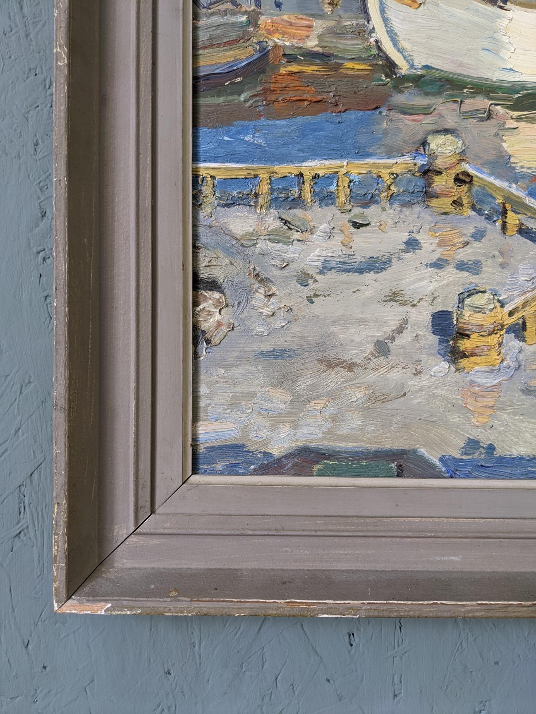 Vintage Modern Swedish Framed Oil Painting - The Dock For Sale 8