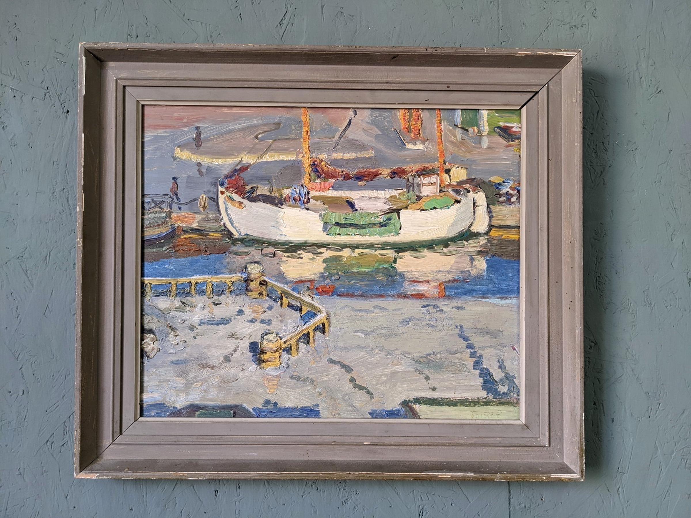 Peinture à l'huile suédoise moderne et vintage encadrée - Le bateau - Painting de Unknown