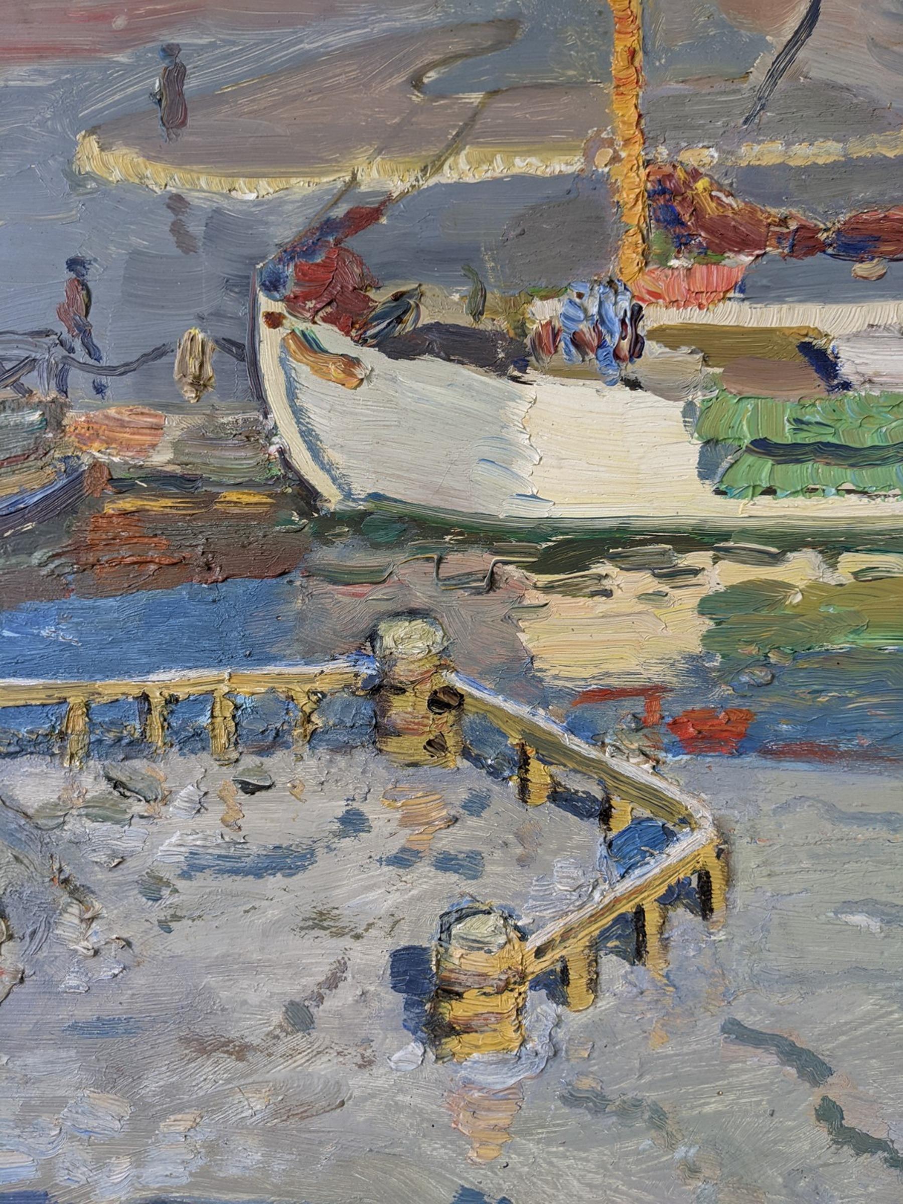 Vintage Modern Swedish Framed Oil Painting - The Dock For Sale 2