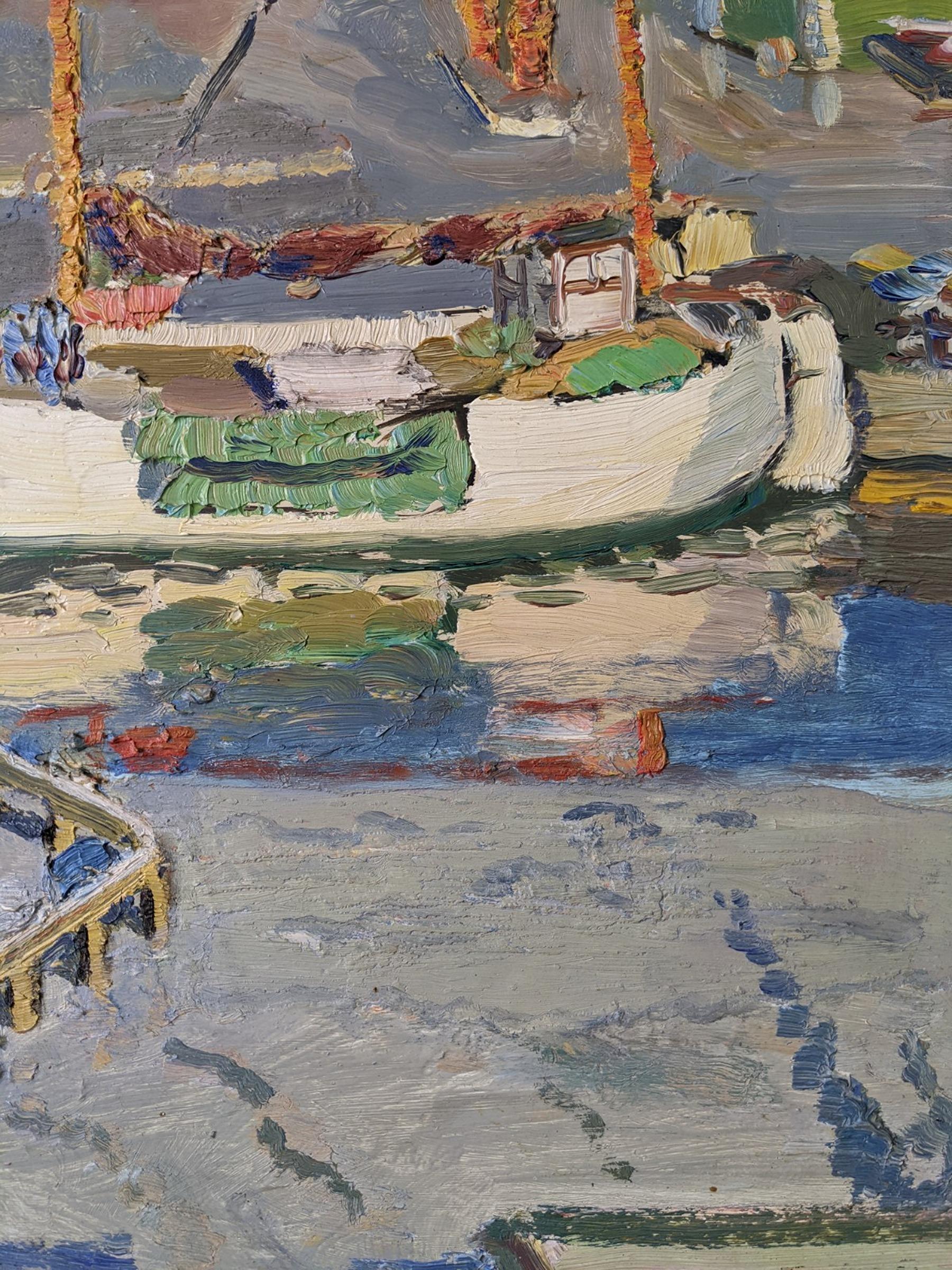 Vintage Modern Swedish Framed Oil Painting - The Dock For Sale 3