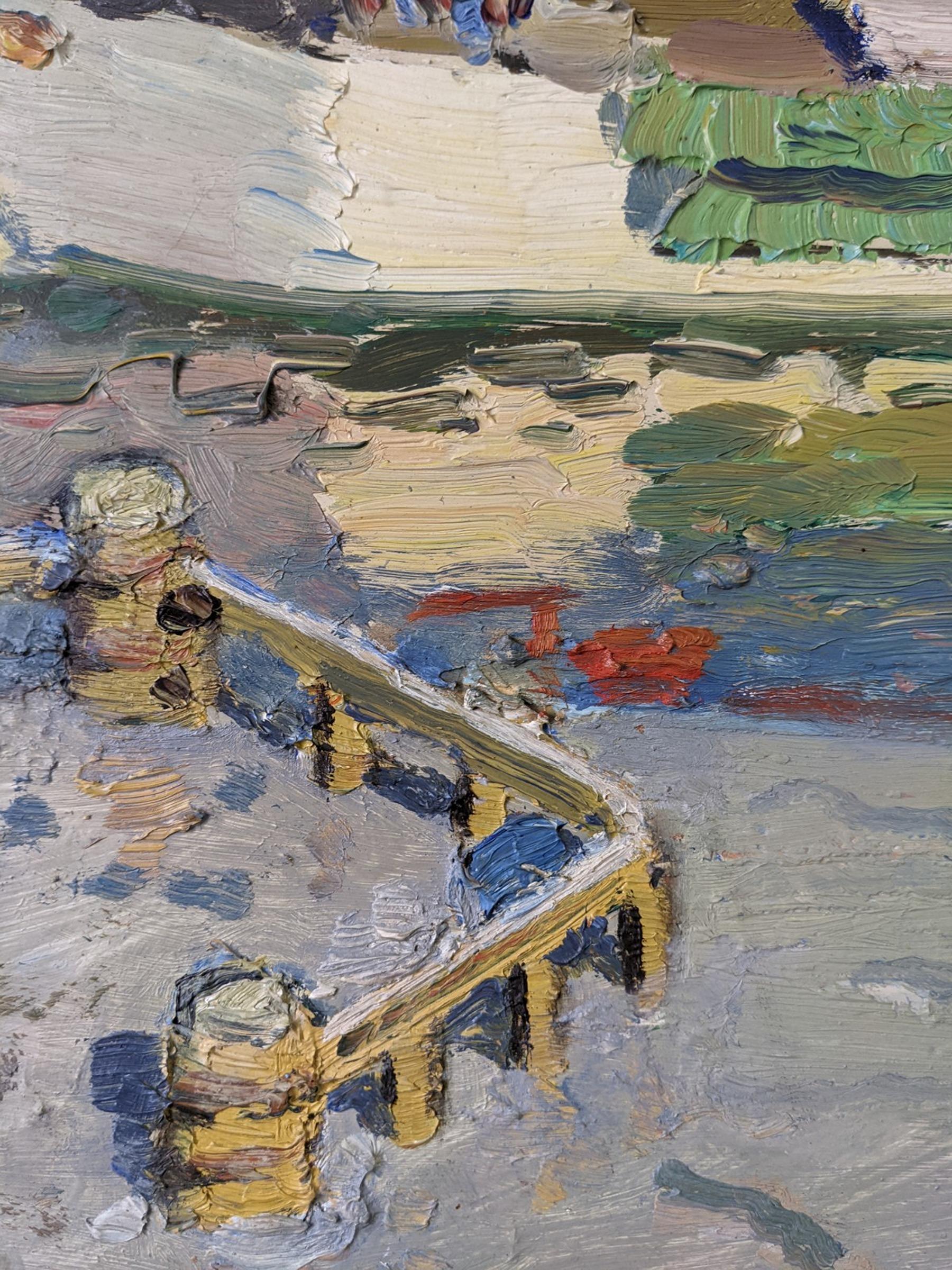 Peinture à l'huile suédoise moderne et vintage encadrée - Le bateau en vente 4