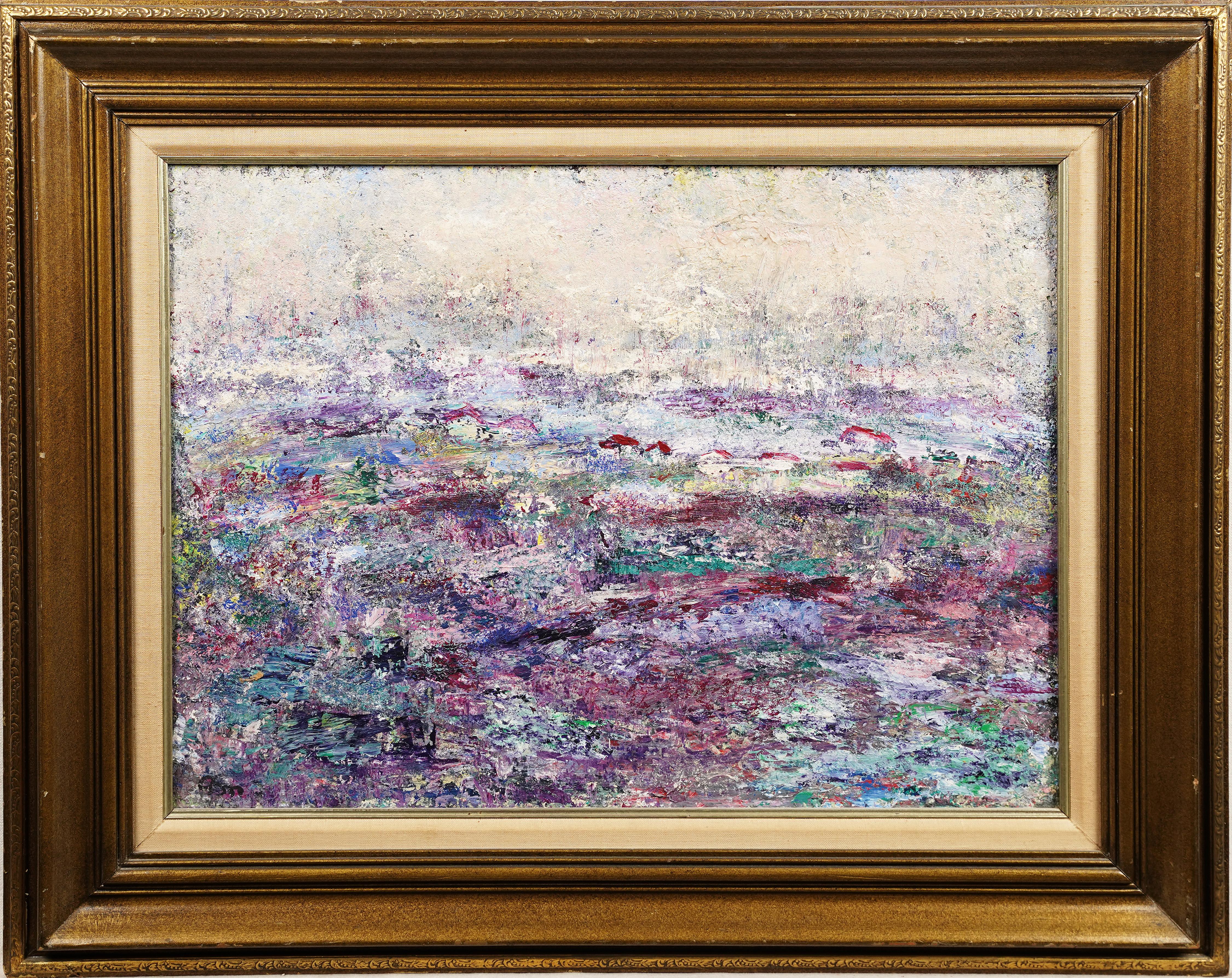 Antique European flower field oil painting.  Oil on canvas.  Signed.  Framed.  Image size, 24L x 18H.