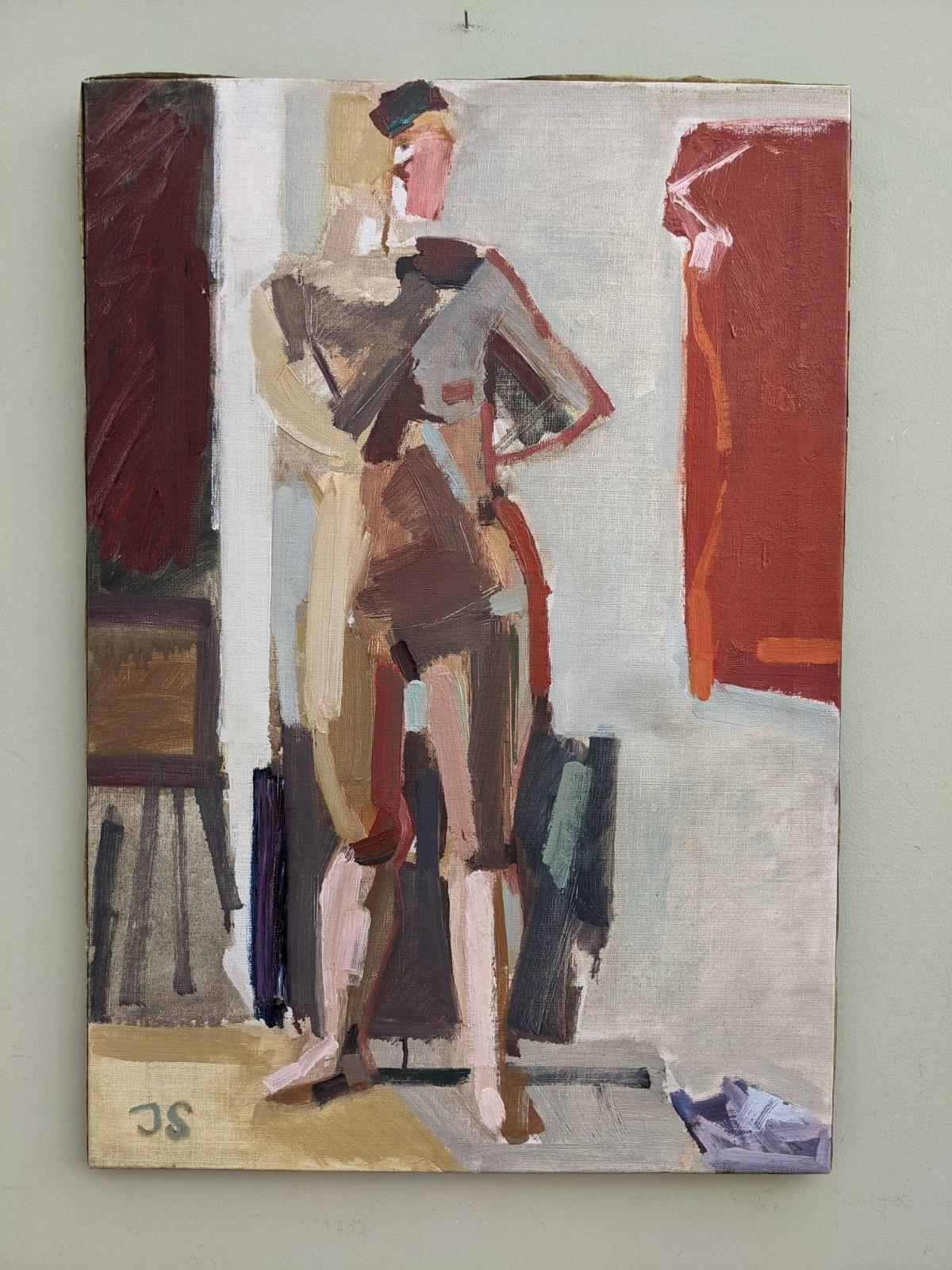 Vintage Modernist Figurative Portrait Swedish Oil Painting Unframed- Studio Nude 1