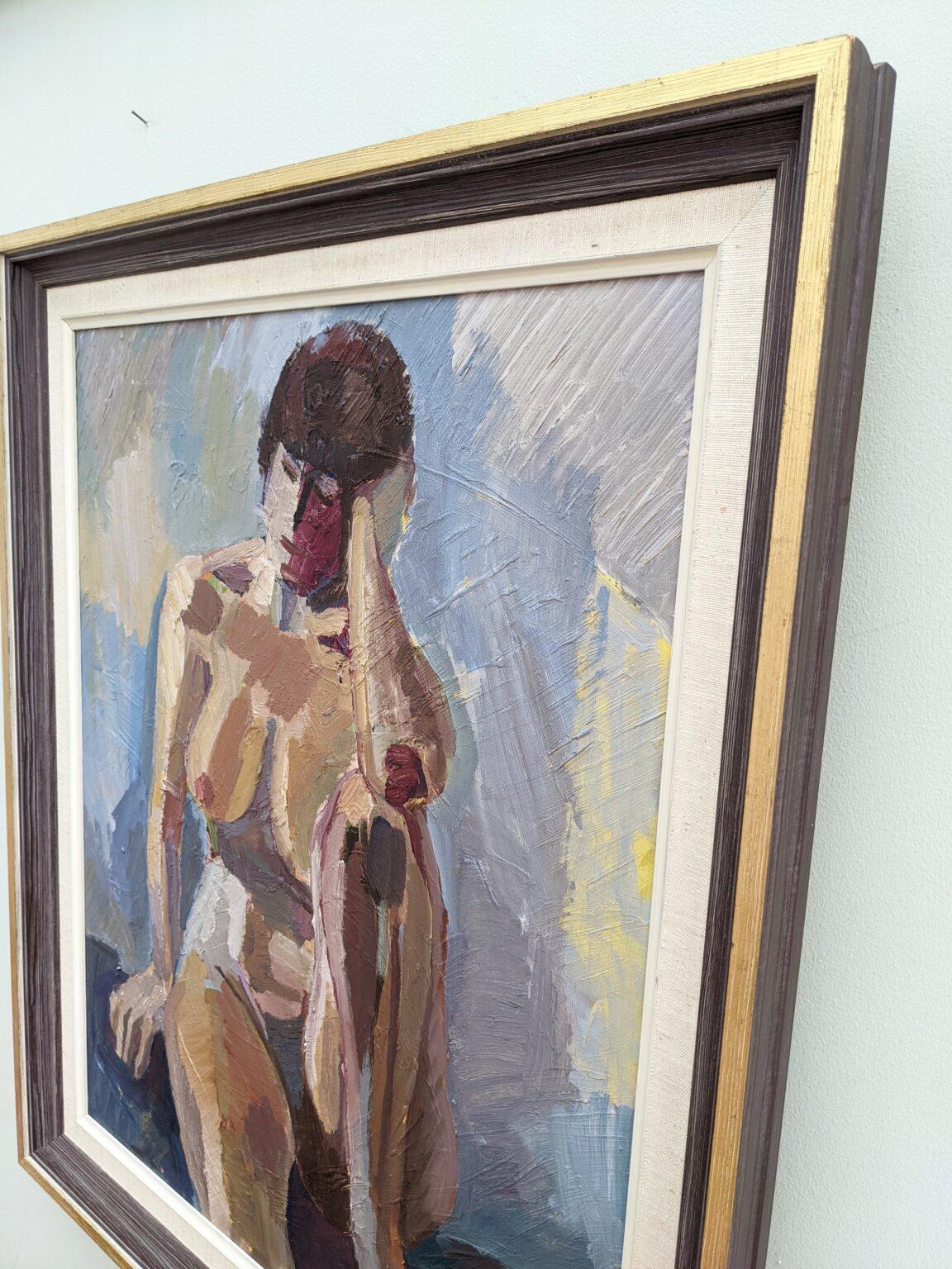 Vintage Modernist Framed Figurative Swedish Oil Painting - Pensive Nude 5