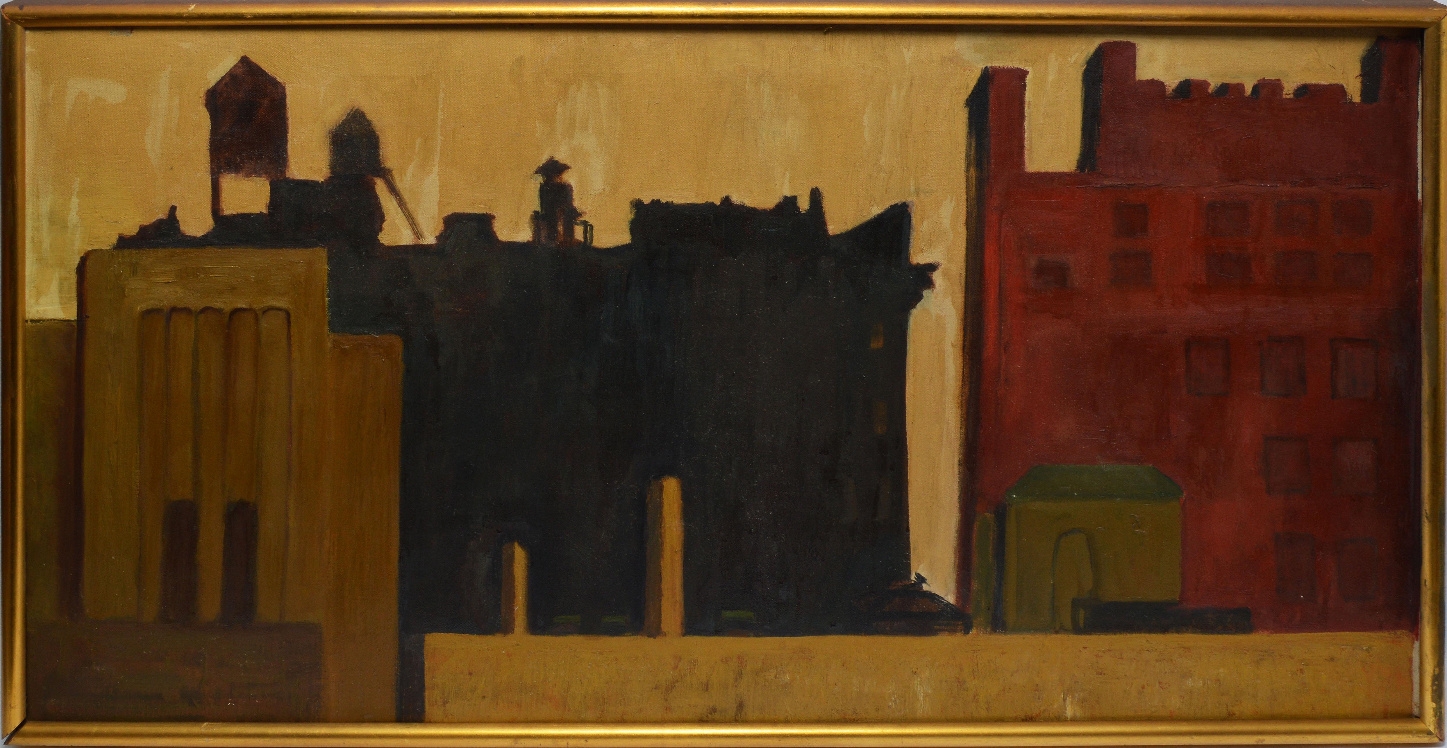 Unknown Landscape Painting - Vintage Modernist New York School WPA Ashcan Cityscape Oil Painting