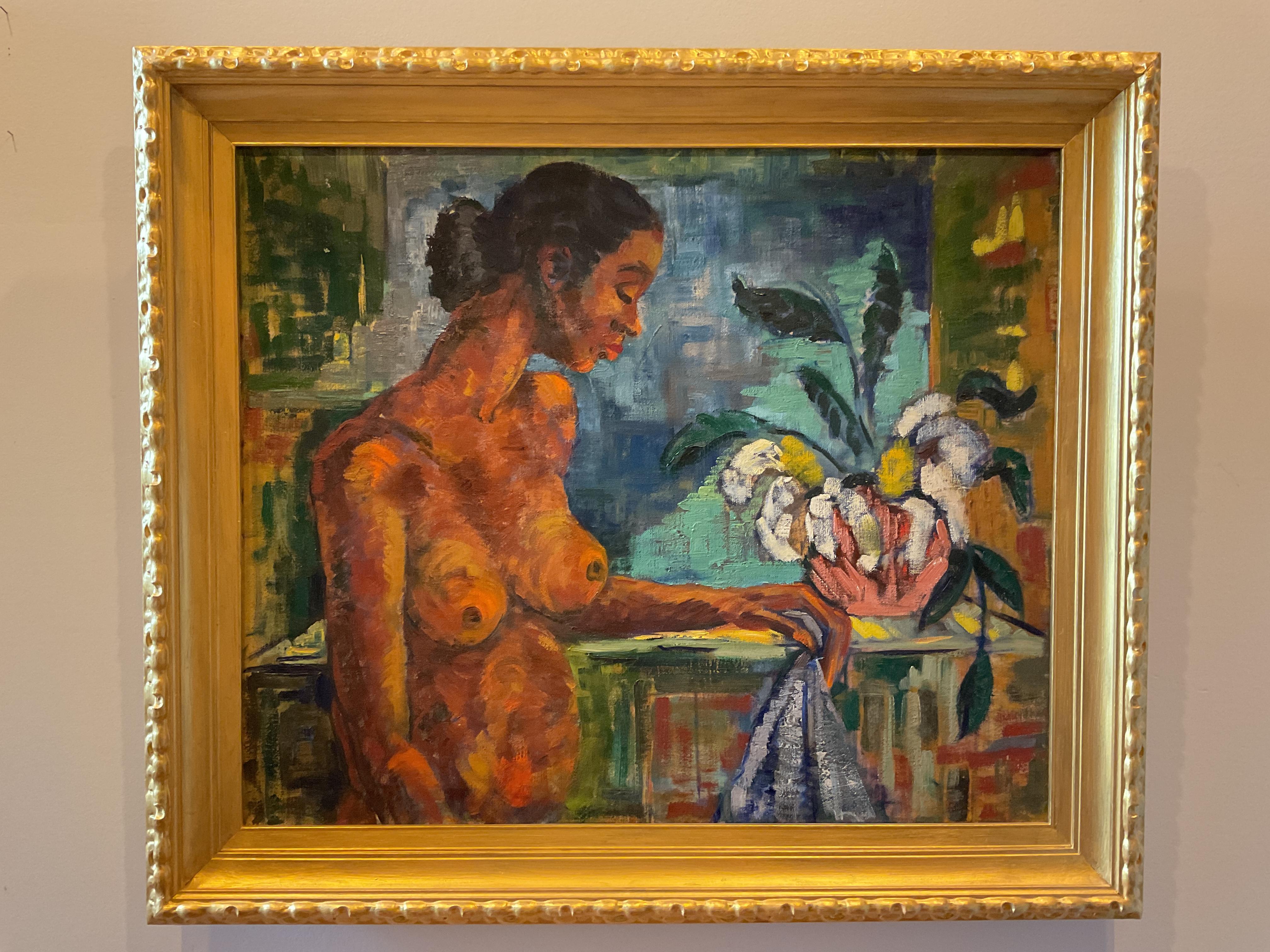Vintage Modernist Oil Painting. - Still Life with African American Female Nude