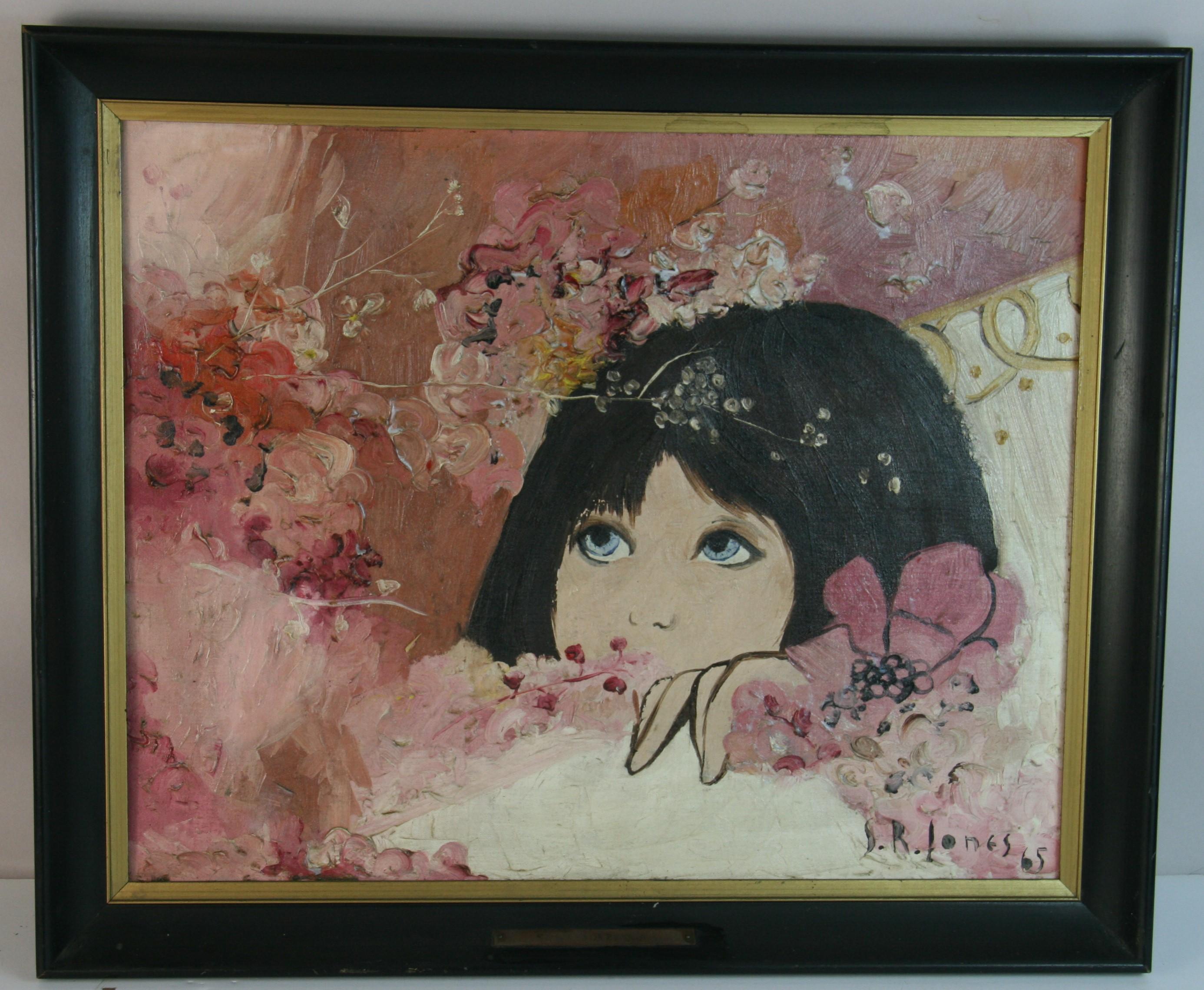 Modernistisches Vintage-Gemälde „Mädchen beim Faulenzen durch die Blumen“ – Painting von Unknown