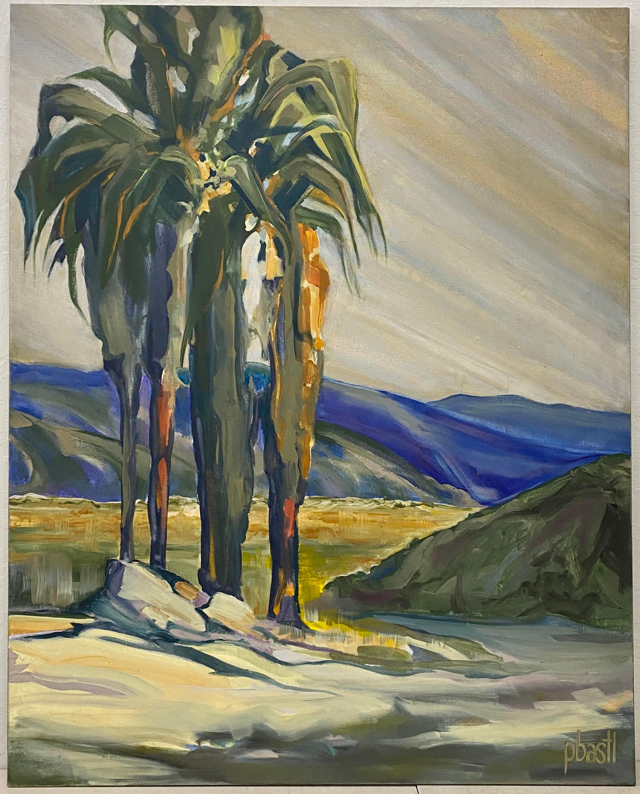 Unknown Landscape Painting - Vintage Modernist "Palm Tree" Original Oil Painting