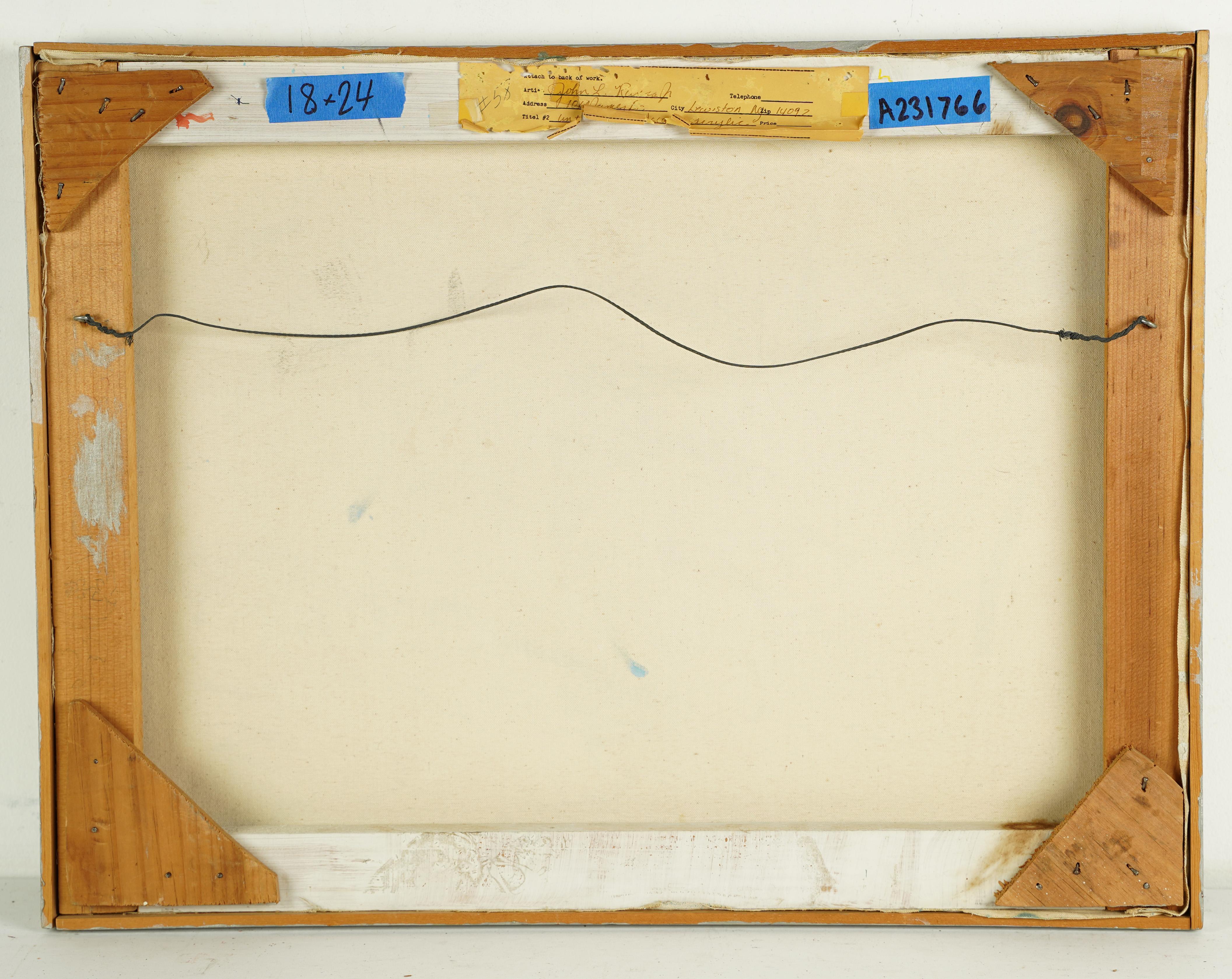 Pittura ad olio vintage modernista, firmata, con esposizione di un paesaggio fauvista astratto 2