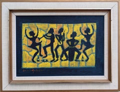Used Modernist Style Swedish Figurative Framed Oil Painting - The Band