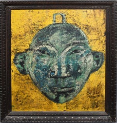Vintage Modernist Tribal Head Sculpture Still Life Skull Study Oil Painting