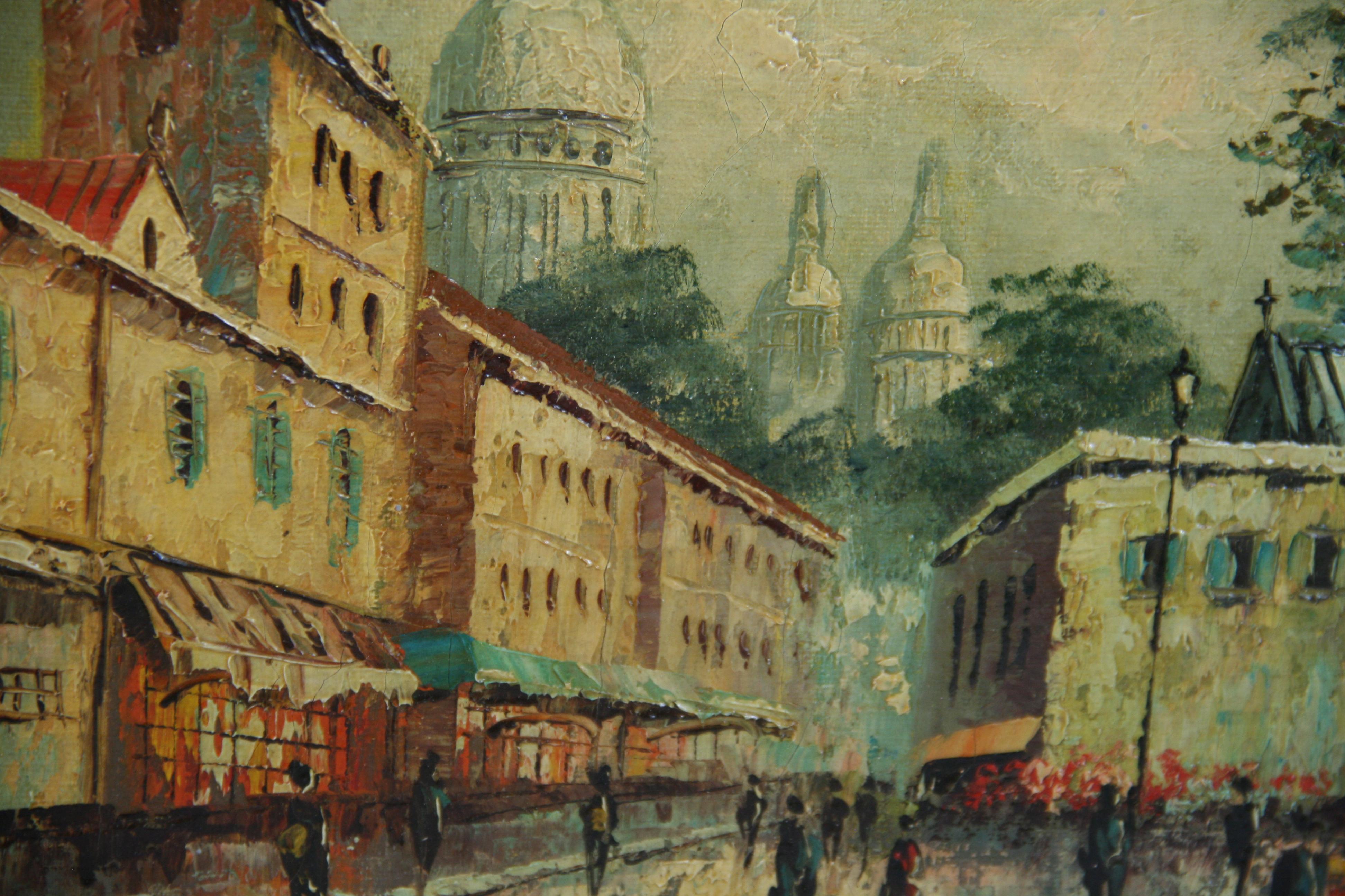 Vintage Montmartre Parigi Impressionista  Paesaggio ad olio anni '50 in vendita 6