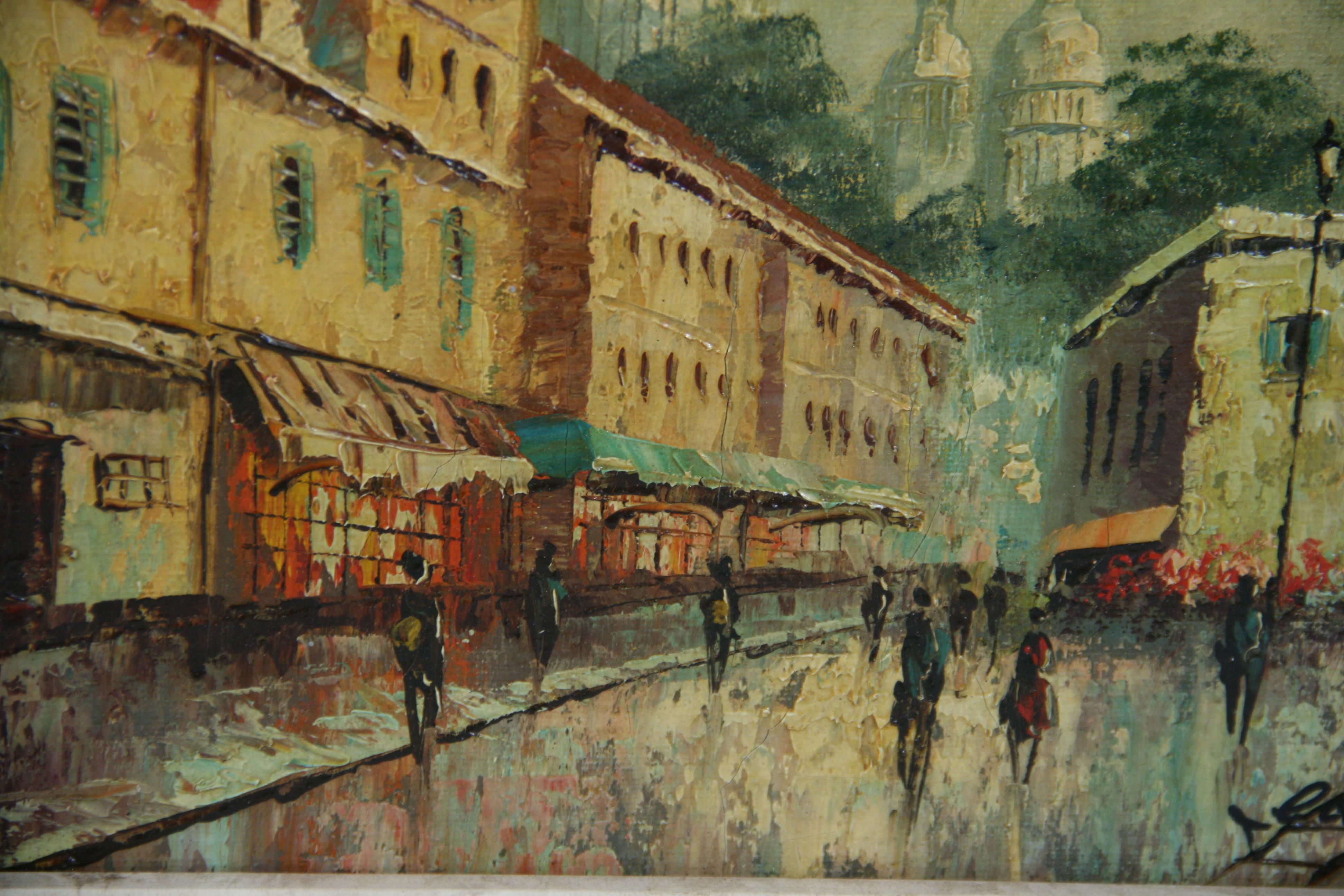 Vintage Montmartre Parigi Impressionista  Paesaggio ad olio anni '50 in vendita 7
