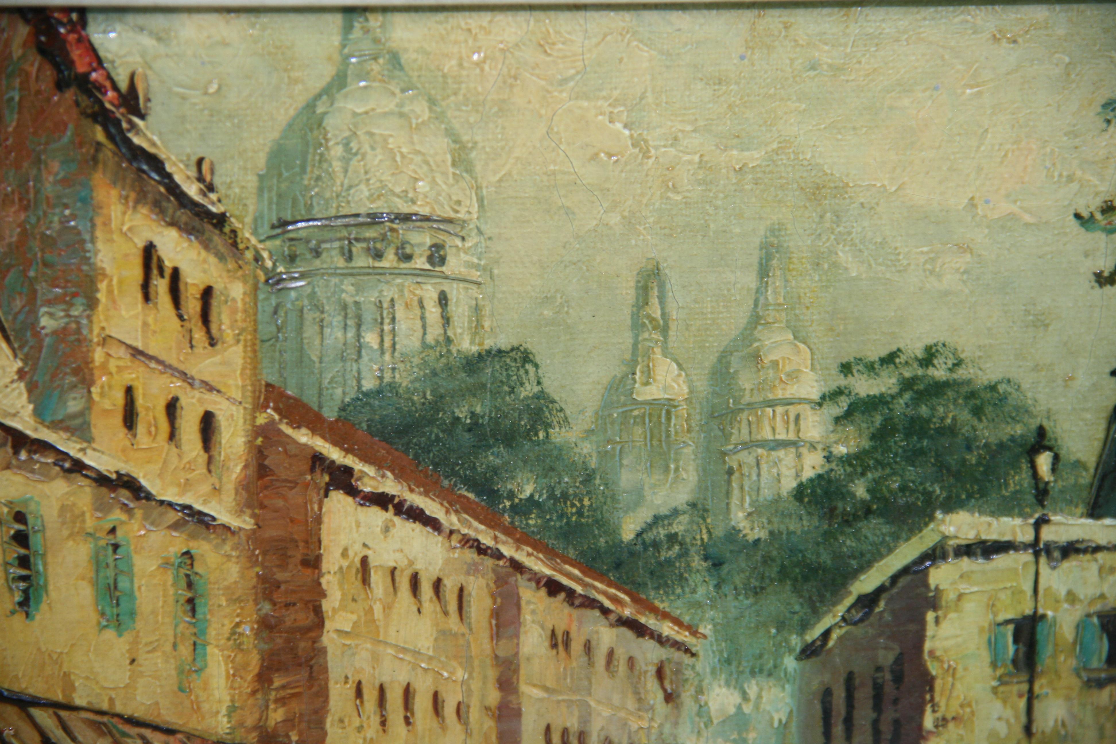 Vintage Montmartre Parigi Impressionista  Paesaggio ad olio anni '50 in vendita 8